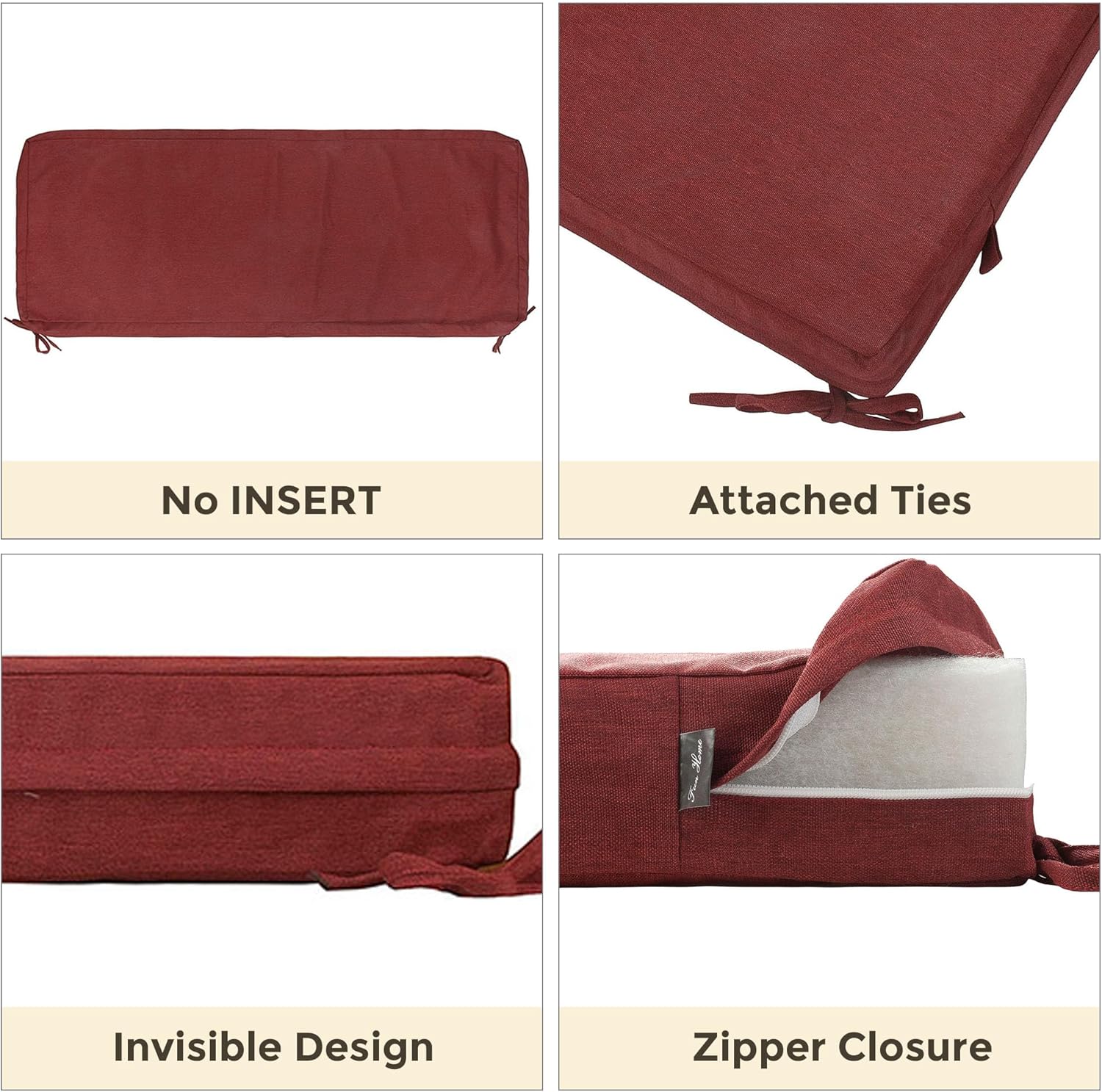FUNHOME Outdoor Bench Cushion Cover 45 x18 x 3 inch,Slipcover Replacement for Patio Graden Furniture Seat Cushions,Water Resistant Porch Swing Cushion Cover Only,No Insert(Rust Red)