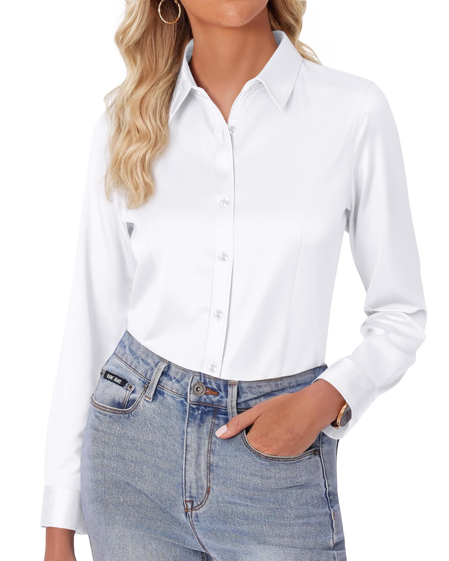 siliteelon Damen Bluse Hemdbluse Hemd Damen Bügelfrei Elegant | Business, Freizeit, Anzug, Unifarben, Stretch, Office, Button Down, Blusen & tuniken, Lässig, Hochzeit, Baumwolle, Frauen