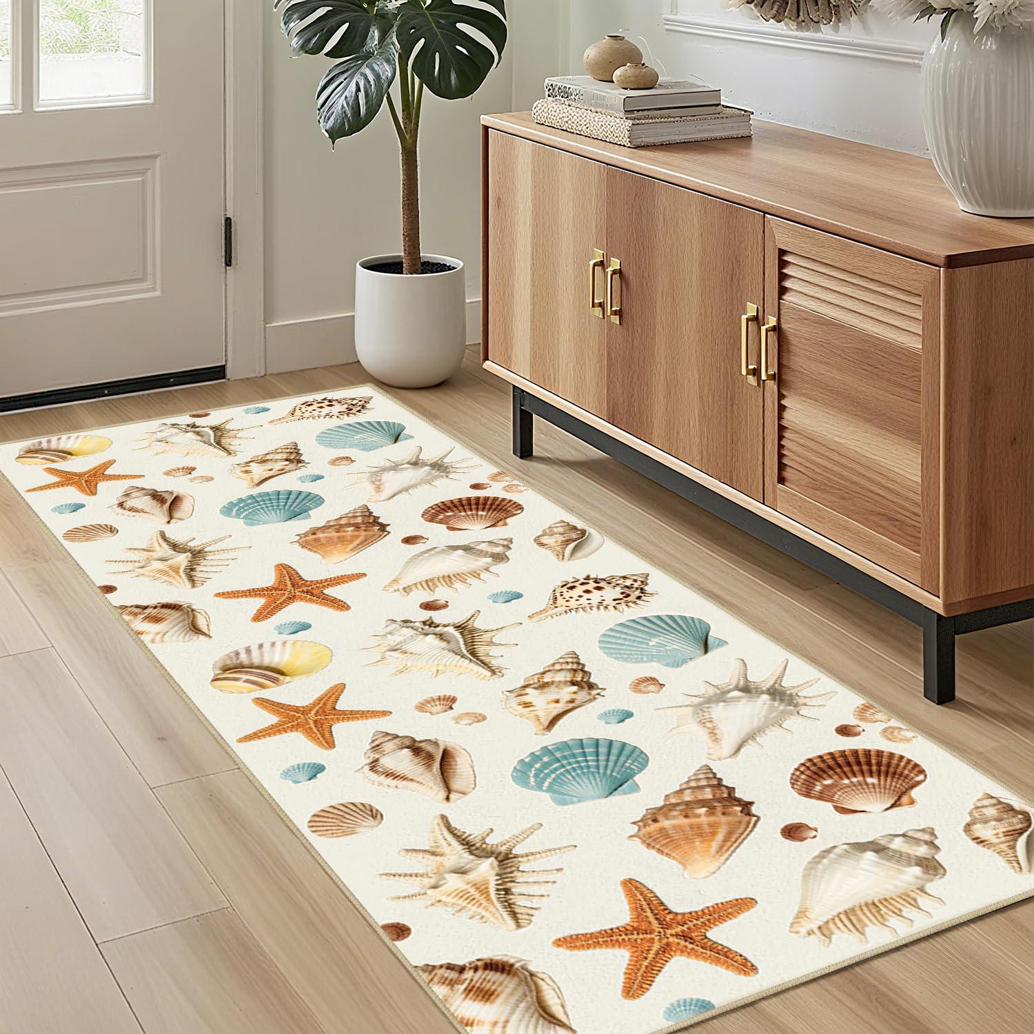 Photo 1 of **USED - MINOR DAMAGE**
Runner Rug 2x6 for Hallway Kitchen Bedroom,Ocean Beach Nautical Themed Runner Rugs Washable Starfish Seashell Rug Non-Slip Printed Low Pile Long Floor Carpet Mat for Bedroom Laundry