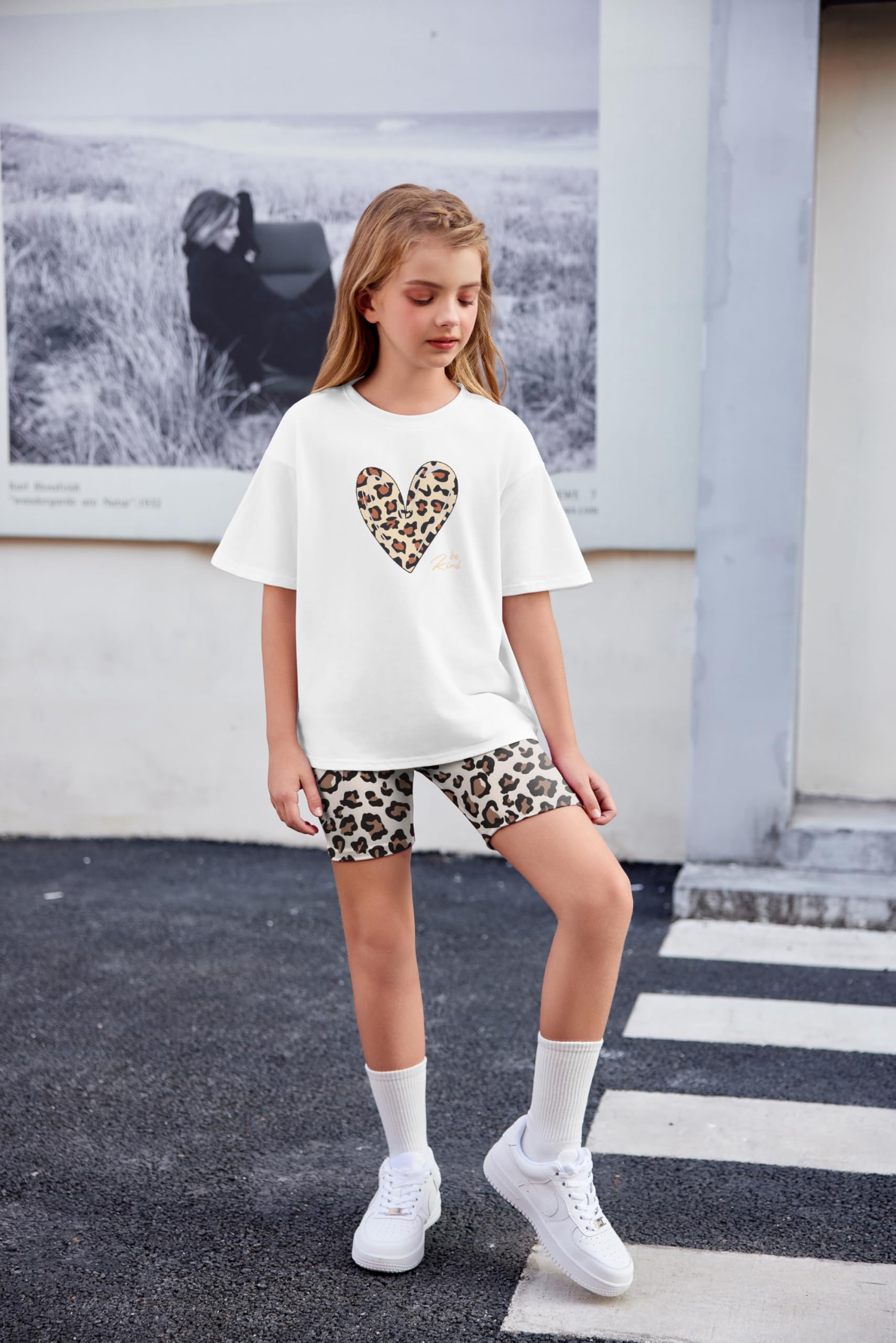 Arshiner Conjuntos de ropa para niña, camiseta con leggings cortos, juego de dos piezas, ropa de verano, ropa deportiva para niñas, ropa de moda para niños de 5 a 13 años