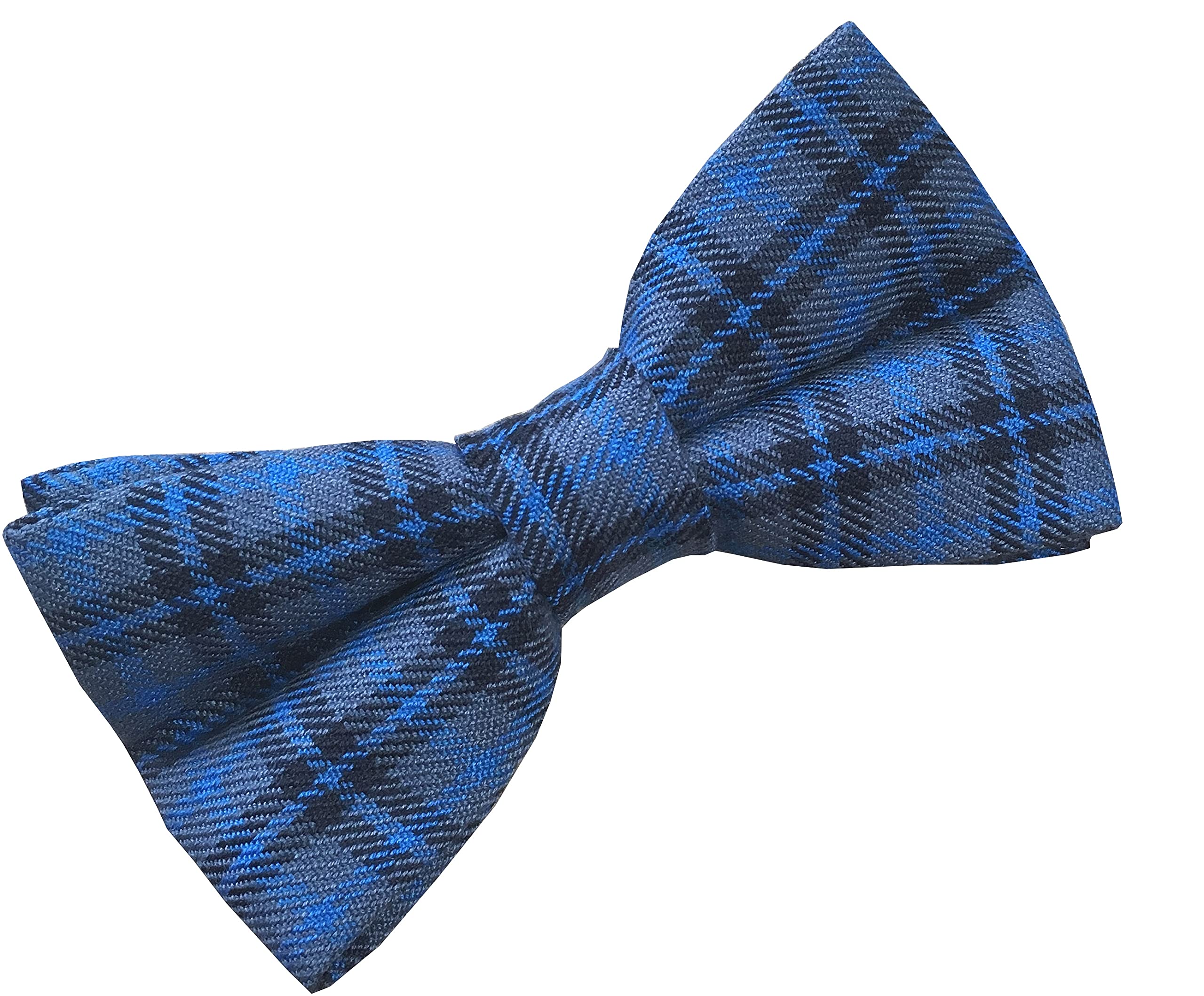 Men's Blue Tartan Plaid Check Ready Tied Bow Tie