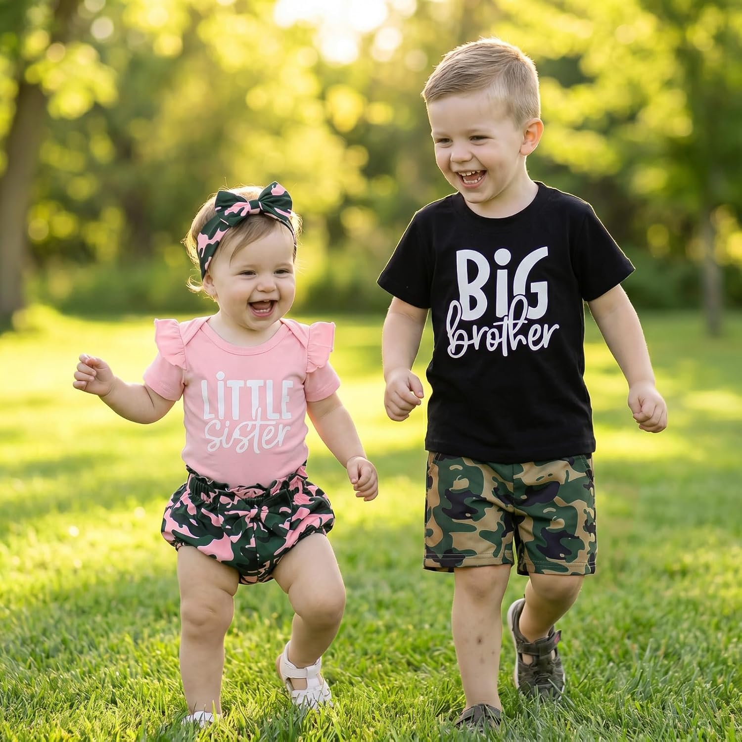 AMAWMW Big Sister Little Sister Matching Outfits Toddler Baby Girl Summer Clothes Short Sleeve Romper Ruffle Skirt 3PC Set