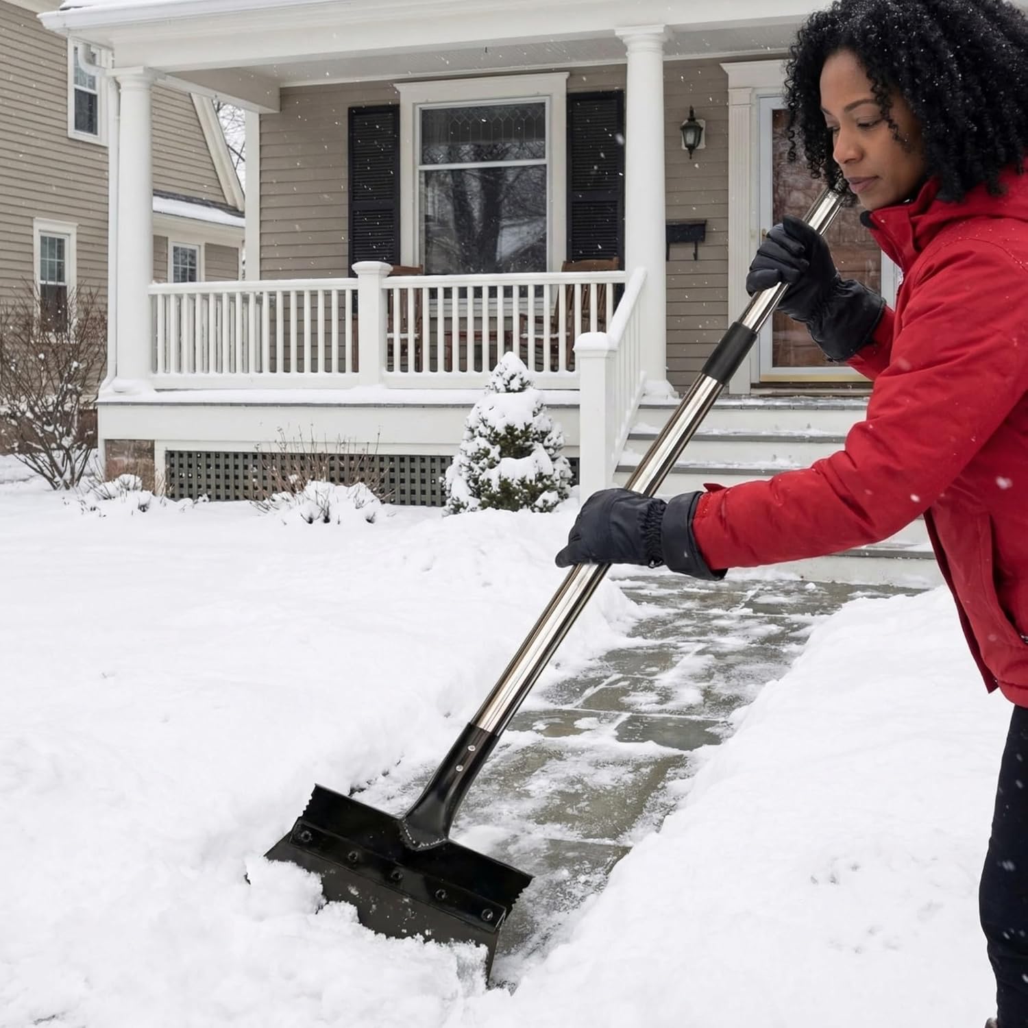 Snow Shovel with Adjustable Stainless Steel Handle, Manganese Material, Ergonomic gripes, Screwed Joint & Screw Locking for Removal Weed