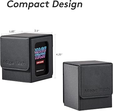 Mage Tech Commander Deck Box Lite - Card Display with Mini Snap Card Holder & Removable Cover, Fits 100+ Single-Sleeved Cards, Ideal for MTG, PTCG, OPCG, SWU & More (Black)