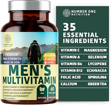 Mens Daily Multivitamin 35 Nutrients with Saw Palmetto, Non-GMO, 60 Caps
