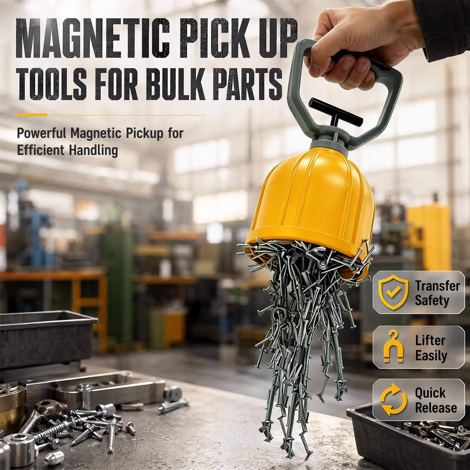 Forte sollevatore magnetico per parti di agitazione, strumento di pickup magnetico resistente, a sgancio rapido, parti magnetiche, sollevatore manuale, oggetti in metallo