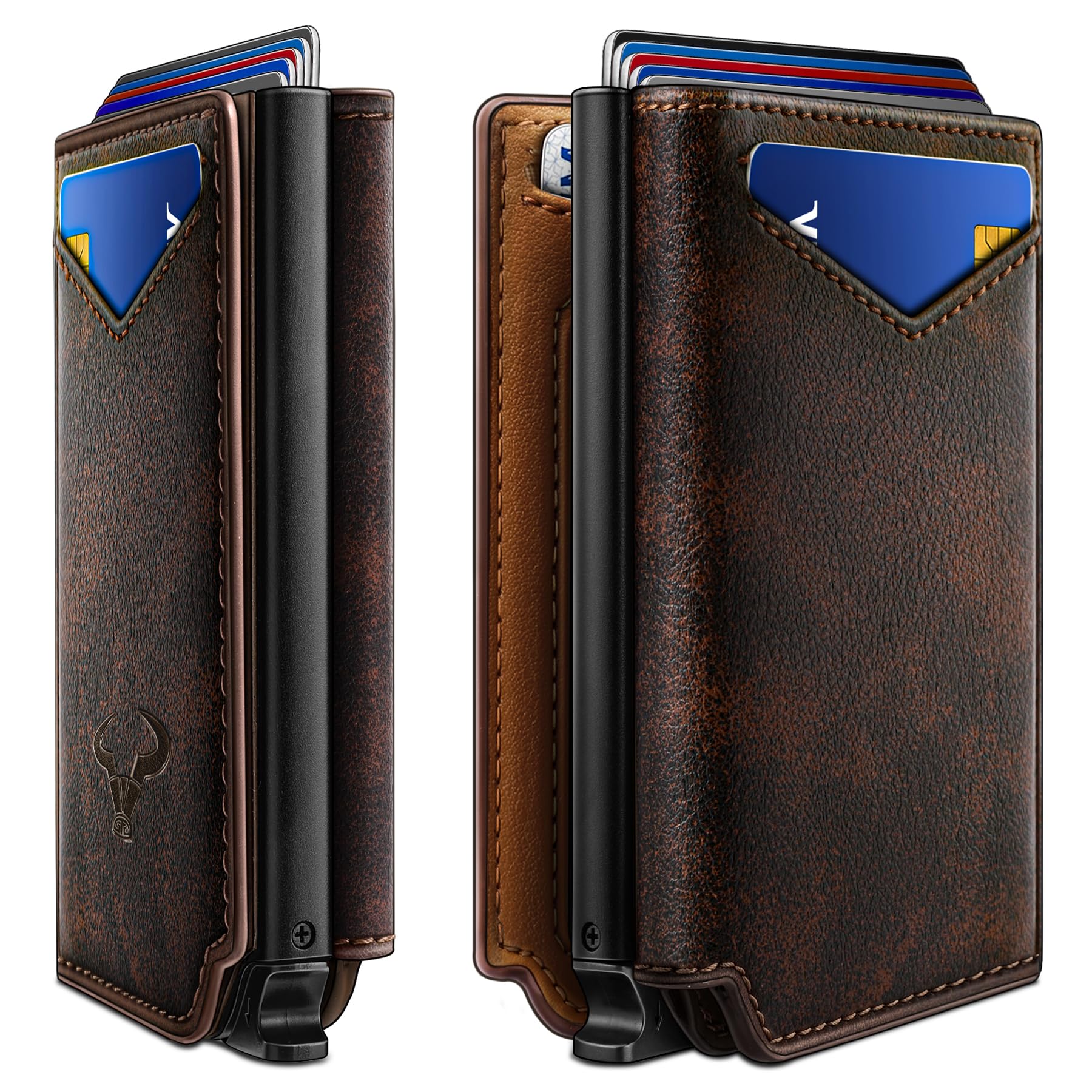 BULLIANT Men Slim Leather Wallet Metal Case Money Clip-Magnetic Closure