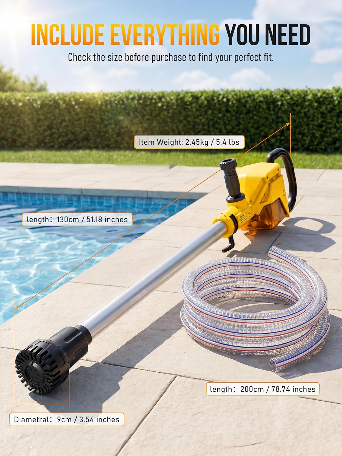 Cordless Stick Water Transfer Pump Compatible with Dewalt 20V Battery (Tool Only), Brushless Portable Utility Pump 770 GPH High Flow, Stainless Steel Water Sump Pump for Pool, Garden, Pond, Boat
