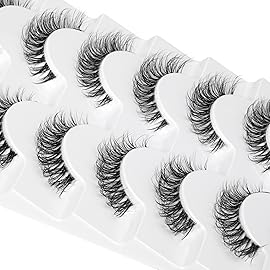 JIMIRE Demi-wispies Faux Mink Eyelashes with Clear Band Russian Strip Lashes Fluffy Natural Look Wispy Light 13MM Short False Eyelashes Invisible Small 3D Fake Lashs Pack 7 Pairs