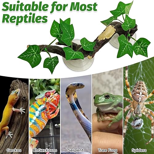 Miniatura 5 de PINVNBY 2 piezas de decoración de plantas de terrario de rama de esquina de reptiles con ventosa de resina para anfibios, lagartos y serpientes