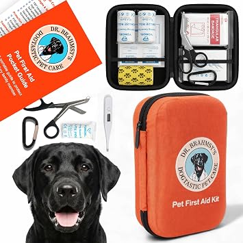 Dr Brahmsys Pet First Aid Kit for Dogs and Cats - Vet-Approved Essential Survival and Emergency Supplies for Home, Travel, Camping, Hiking - Packed in a Portable Waterproof Pouch - 45-Piece Set