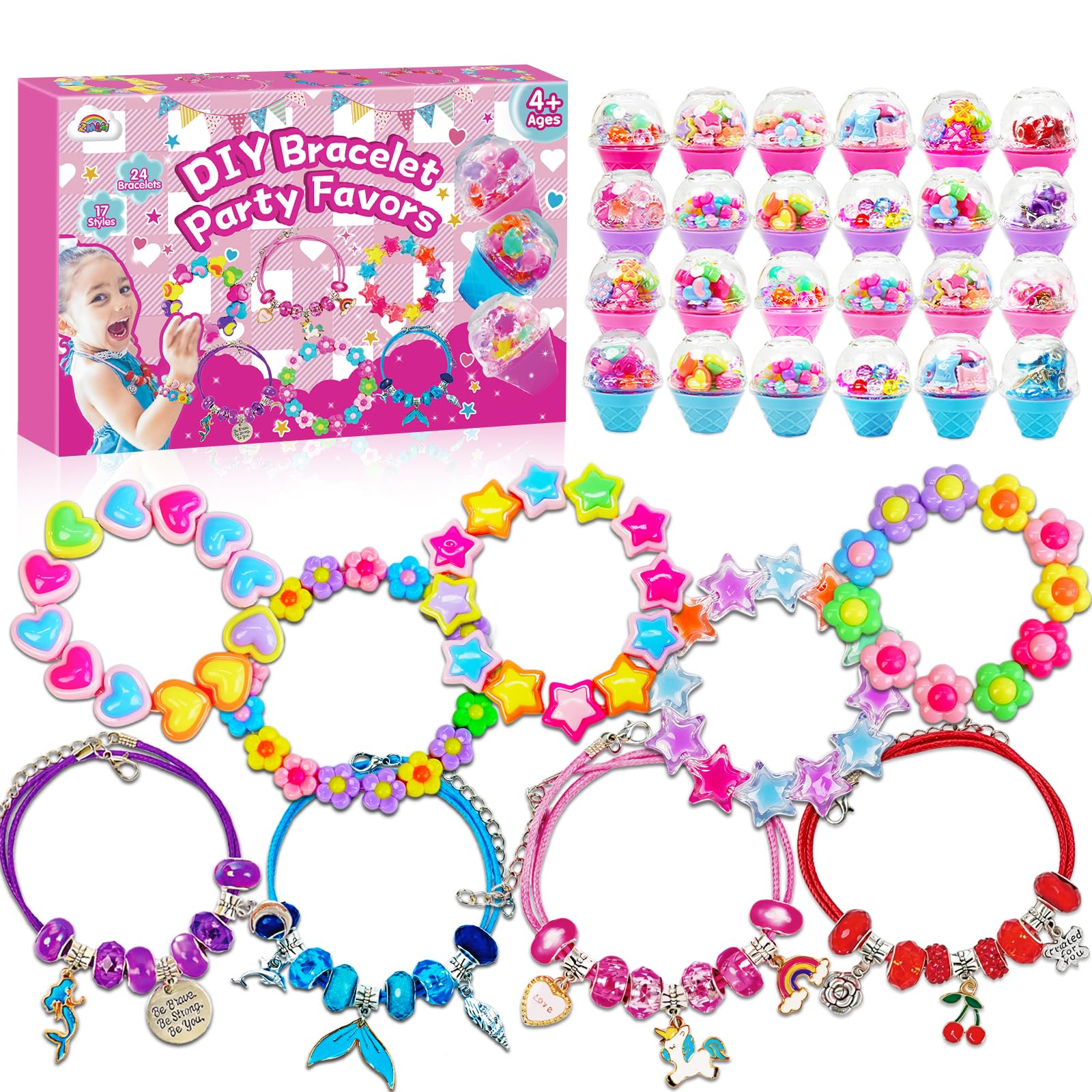ZMLM Kit para Hacer Pulseras Niñas, 24 Piezas Pulseras de la Amistad con Collares, Creativo Manualidades Niños de Juguete, Detalles Cumpleaños Niños, Regalos Cumpleaños Niños 4-12 Años