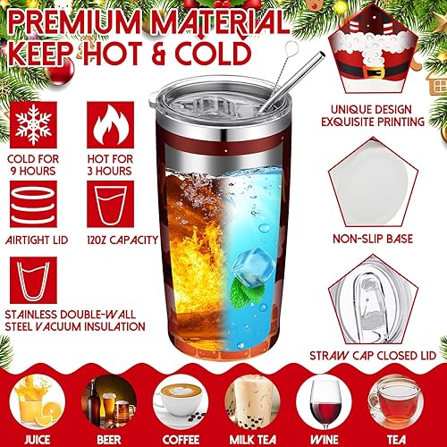 Miniatura 4 de Lemosae 4 vasos de Navidad de 20 onzas, vaso de viaje de Navidad, taza de café aislada de acero inoxidable con tapa y popote para regalo de Navidad,