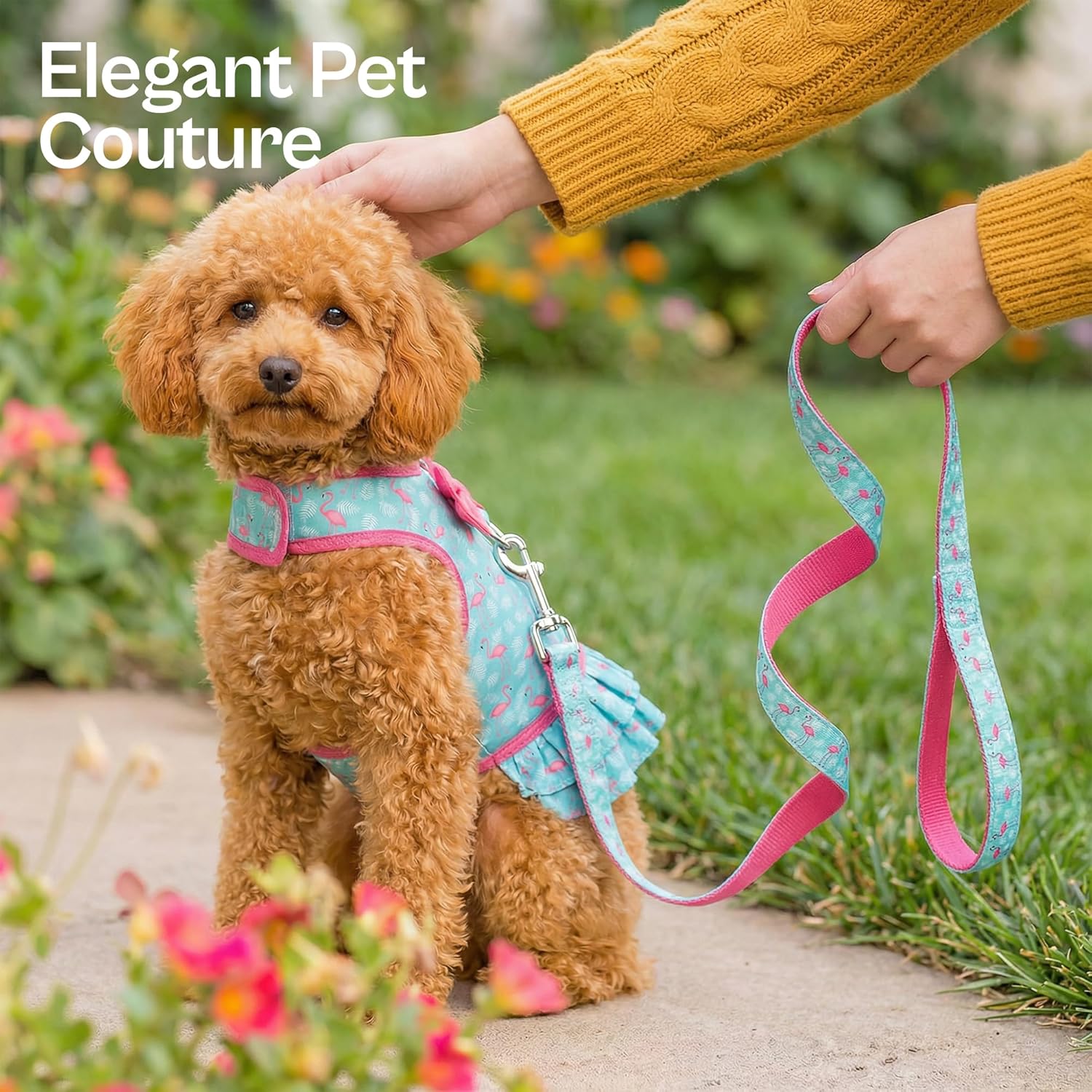 Parisian Pet Flamingo Dog Harness Dress - Breathable No Pull Puppy Dress with Leash Ring - 100% Mesh Fabric Harnesses for Dogs - Soft Padded Step in Pet Vest - All Weather Dog Harness for Large Dogs