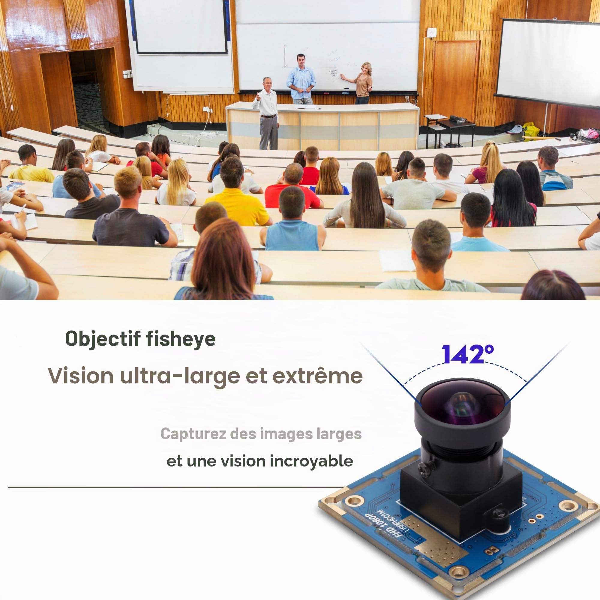 Svpro Webcam Grand Angle 170 degrés Fisheye Camera USB Full HD 1080P 30fps Caméra Web pour Linux/Windows/Android
