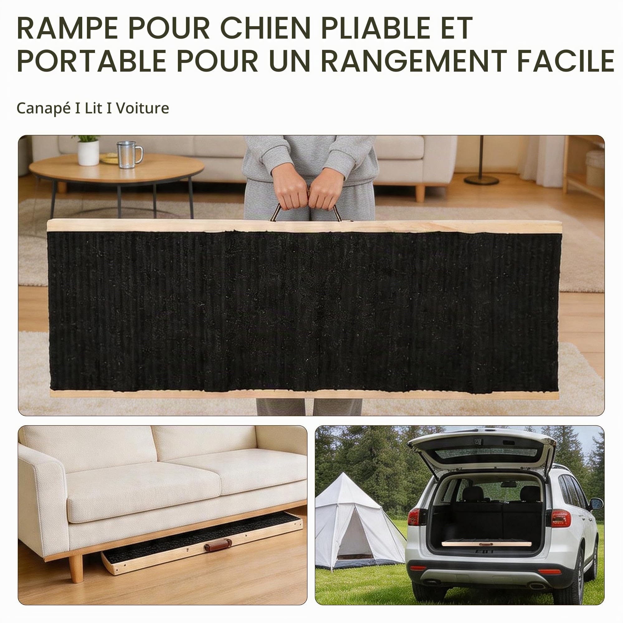 Rampe Chien Bois 4 marches réglable 23cm à 46cm Rampe Chien | pour canapé lit Voiture Pliable pour Chiens Moyens Petits jusquà 60 kg