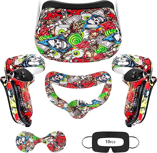 VR Accessories for Oculus Quest 2, Silicone Face Cover/Controller Grip Cover/VR Shell Cover/Lens Cover/10PCS Disposable Eye Cover are Included in VR