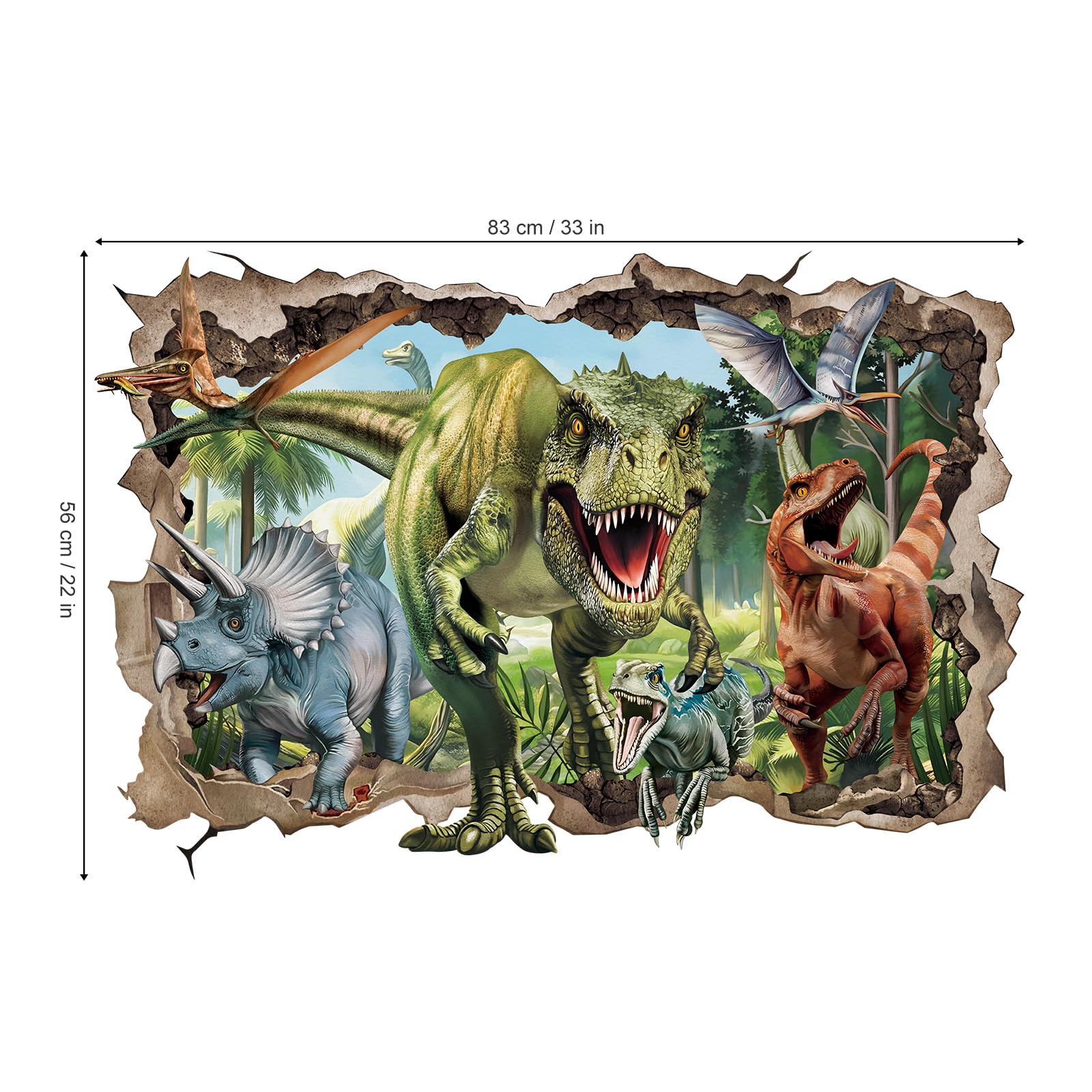 wondever 3D Large Dinosaur Wall Stickers Break Through Dino Jungle Dinosaur Peel and Stick Wall Art Decals for Boys Room Baby Nursery Kids Bedroom - Image 4
