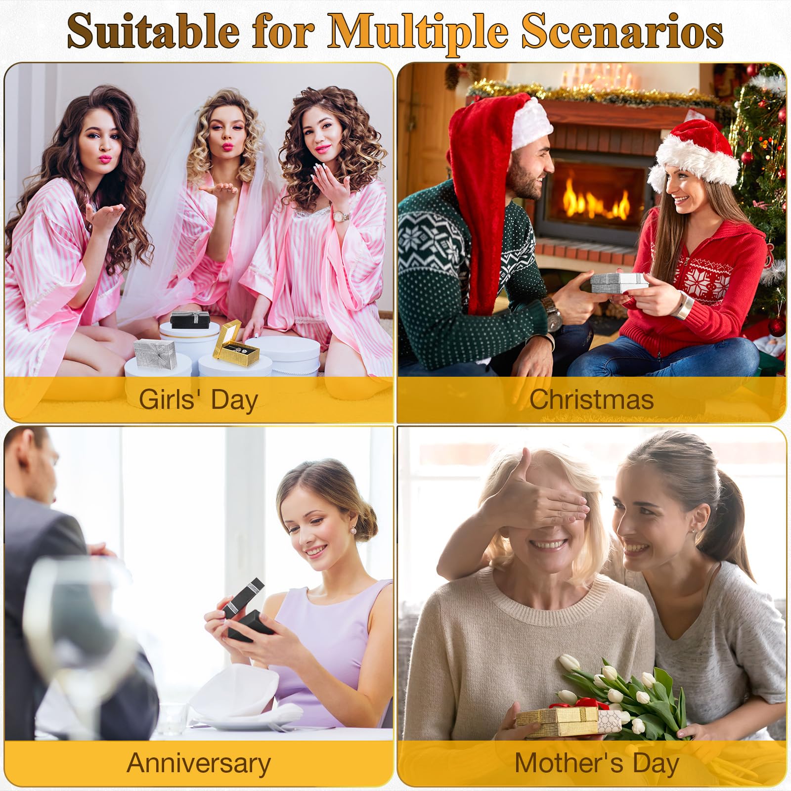 Resurhang 120 Stück Weihnachts-Geschenkboxen für Ringe, Schmuck-Geschenkboxen, Ohrring-Box, Geschenk mit Deckel, Schleife, für Weihnachten, Jubiläen, Geschenke, 5,1 x 7,9 x 2,8 cm, 3 Farben