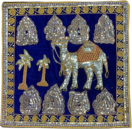 Miniatura 3 de Funda de almohada Funda Tailandesa Birmana Elefante Bordado Vintage Cuentas Lentejuelas (Brillo Marrón)