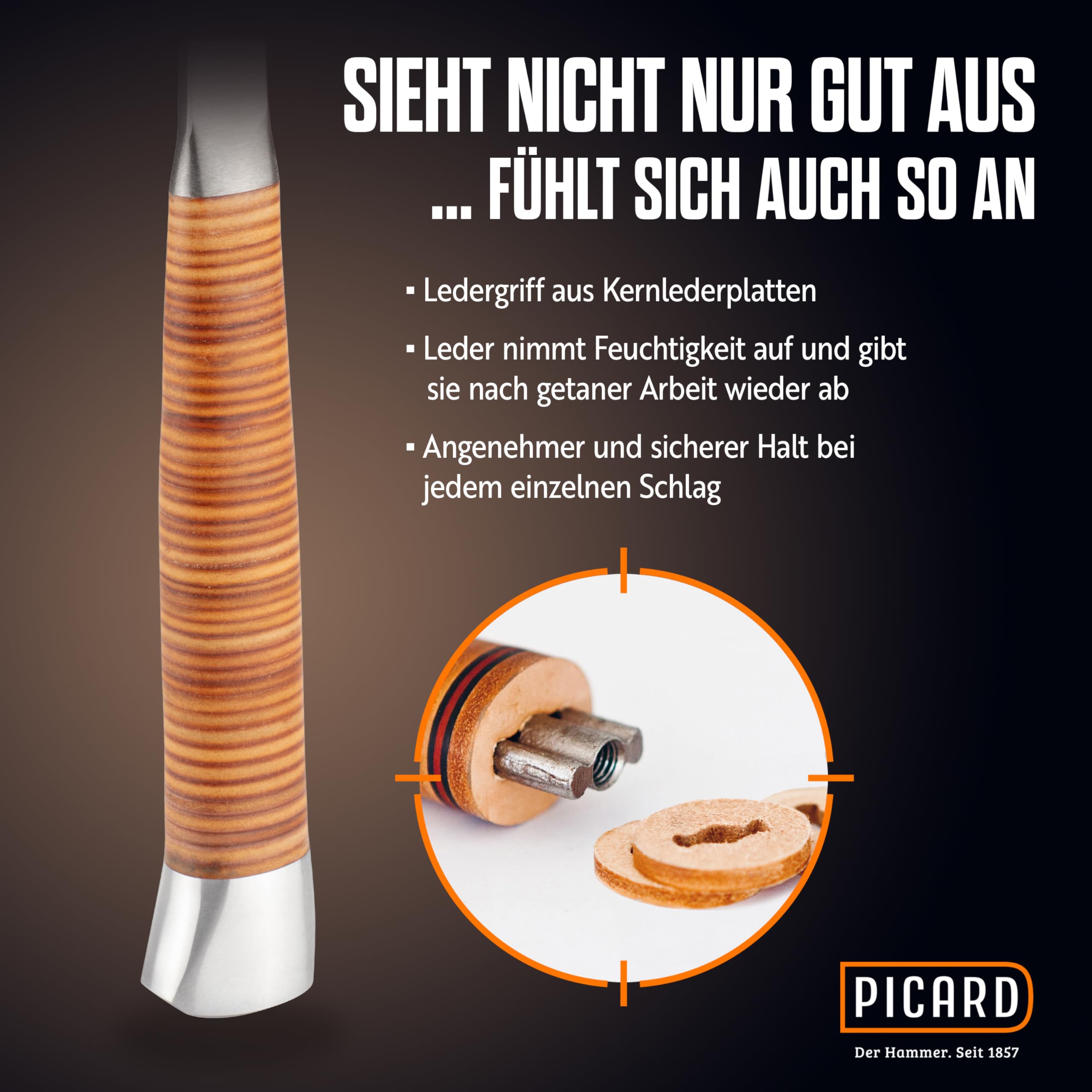 PICARD Ganzstahl-Rip-Hammer Nr. 795 glatt 1000g | Amerikanische Form | Magnetischer Nagelhalter | Ergonomischer Ledergriff | Korrosionsgeschützt | Effizientes Design | Made in Germany seit 1857