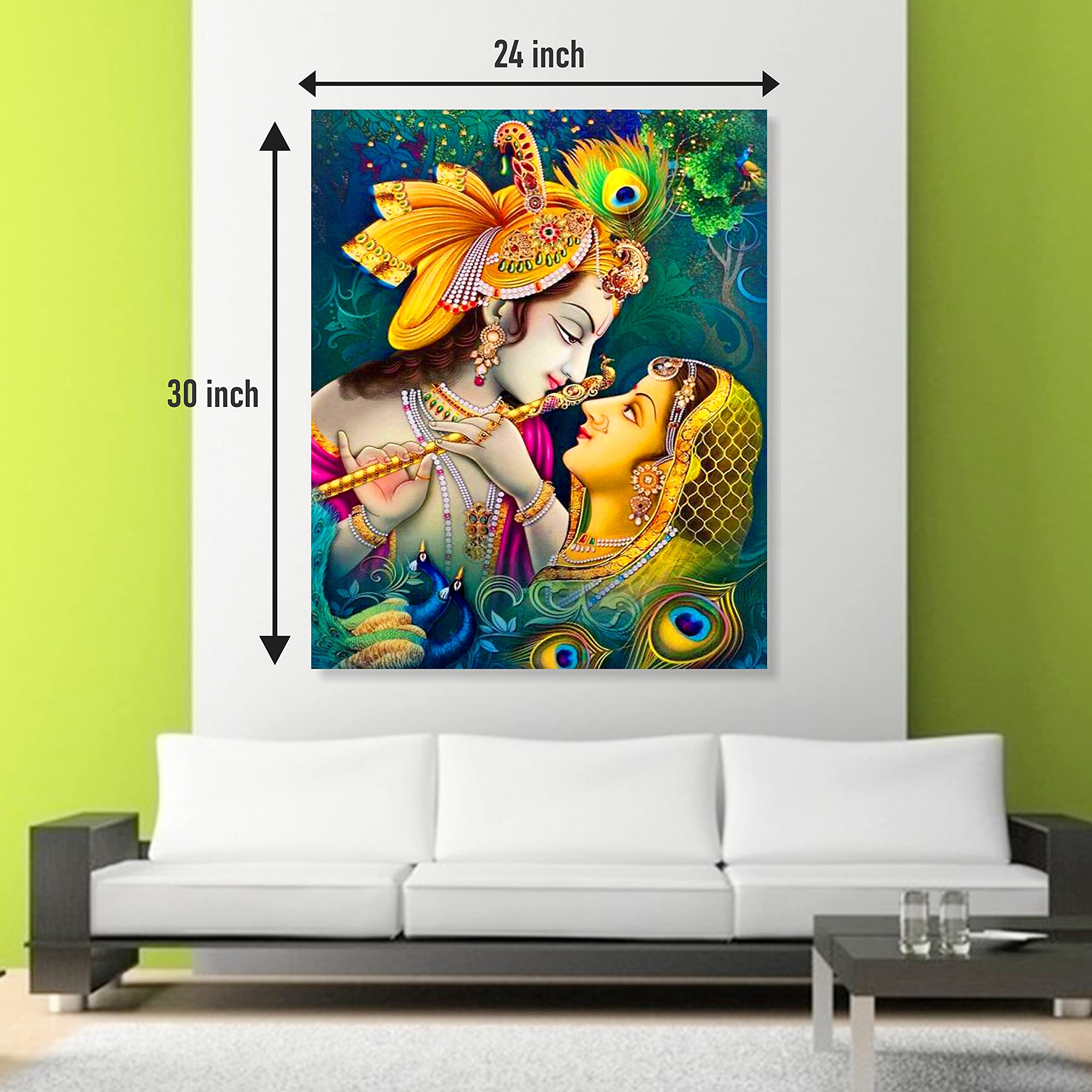 DivineDesigns Shree Krishna Radha Peacock Feather Vinyl Wall Sticker for Living Room, Bedroom, Office, mandir Pack of 1 (24 X 30 Inch) 1