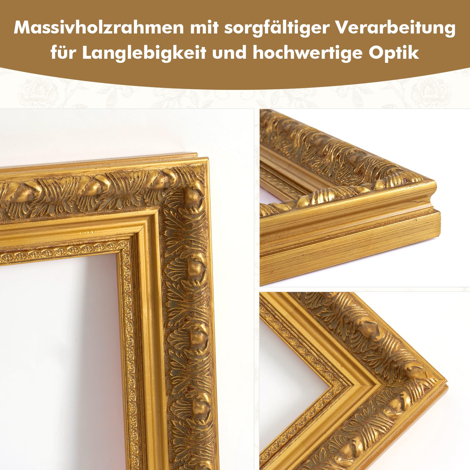 40x60cm Barockrahmen für Ölgemälde Holzrahmen ohne Glas Gold