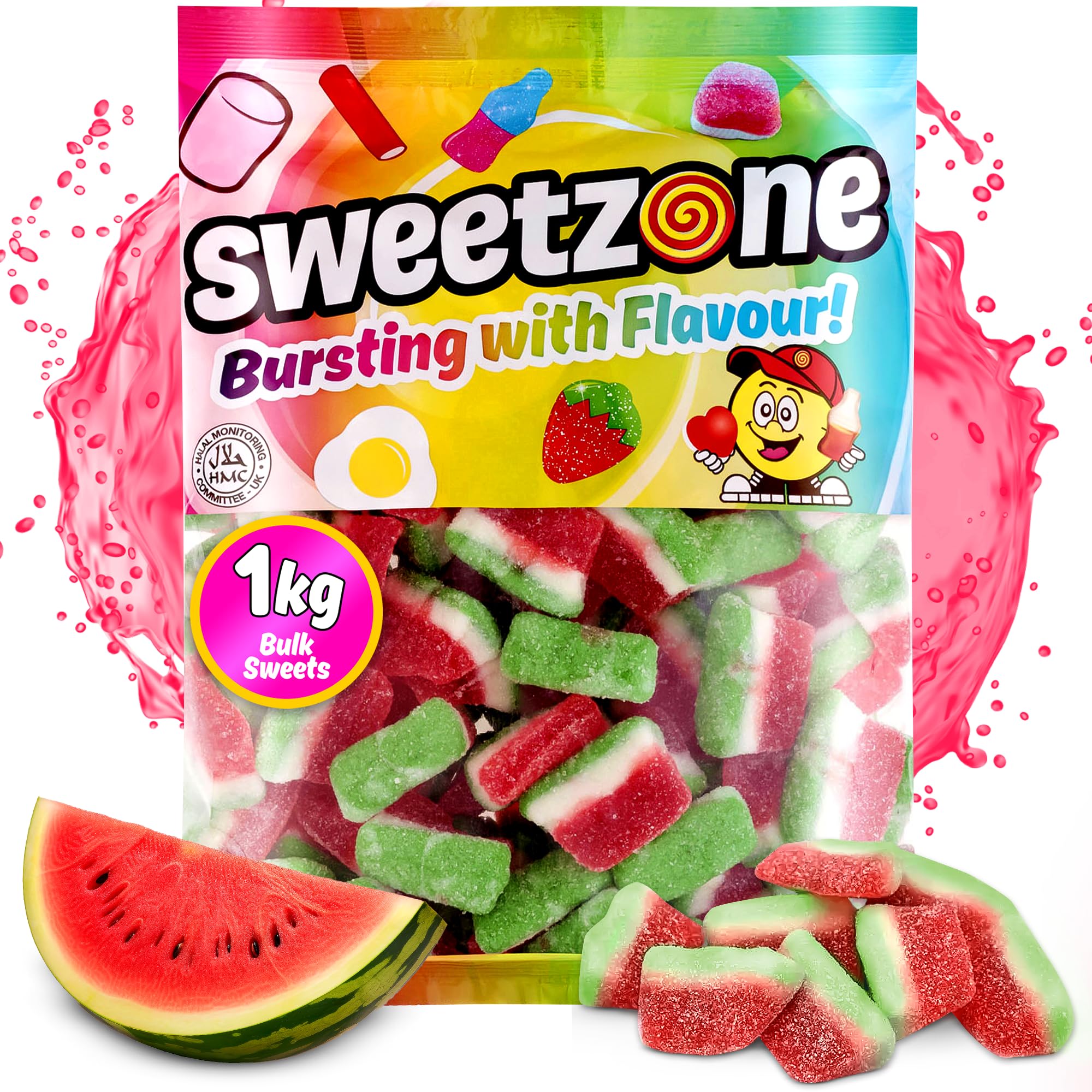 SweetzoneFizzy Watermelon Slices - Fizzy Chewy Sweets, Bulk Gummy Watermelon Flavoured Candy, 1kg Sweet Bag - Classic Retro Pick and Mix Candy for All Ages & Sweet Enthusiasts, Perfect for Snack Time