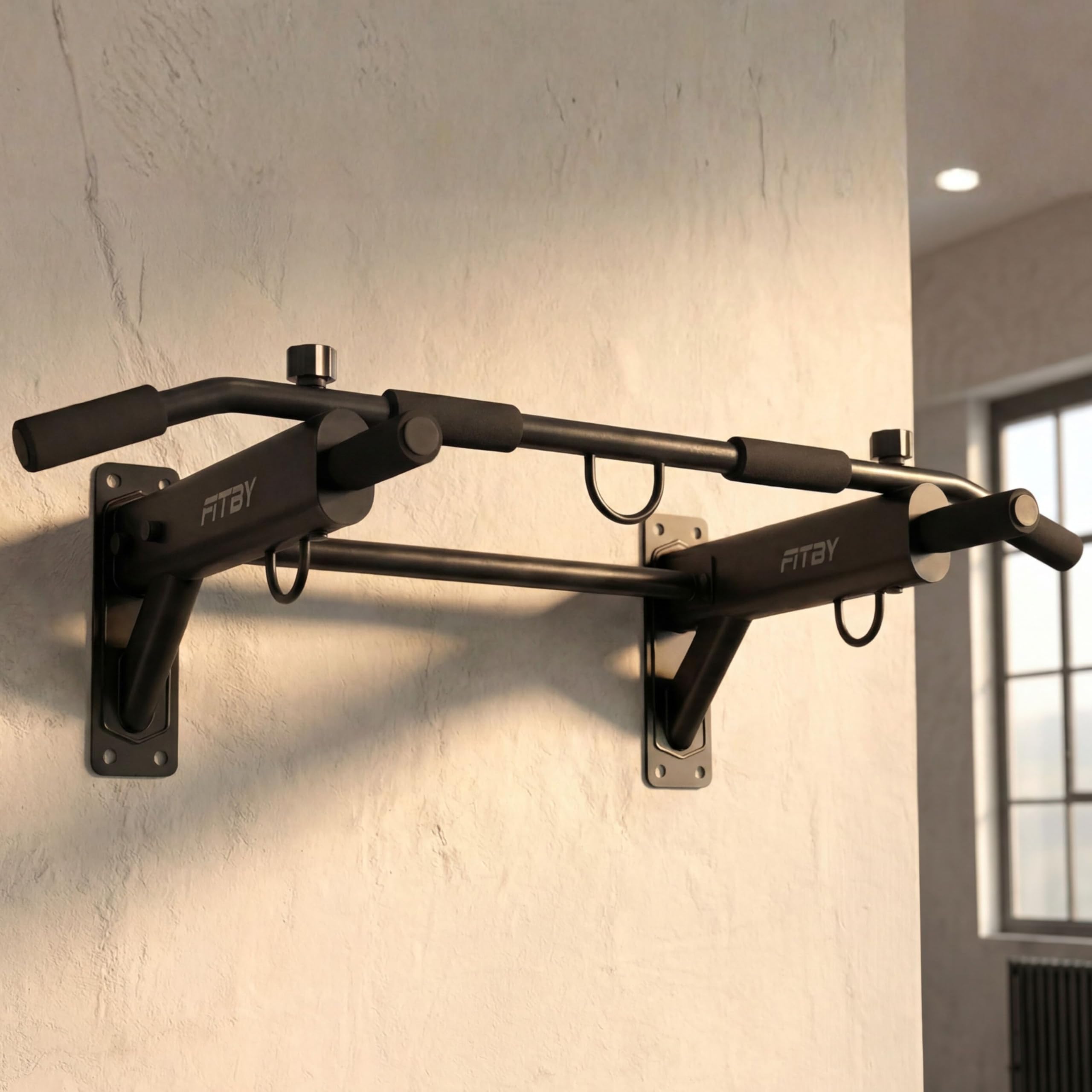 Barra de Dominadas de Pared 4 en 1, Pull Up Bar Multifuncional para Dominadas, Fondos y Elevaciones de Piernas, Estación de Calistenia para Gimnasio en Casa, Acero, Negro