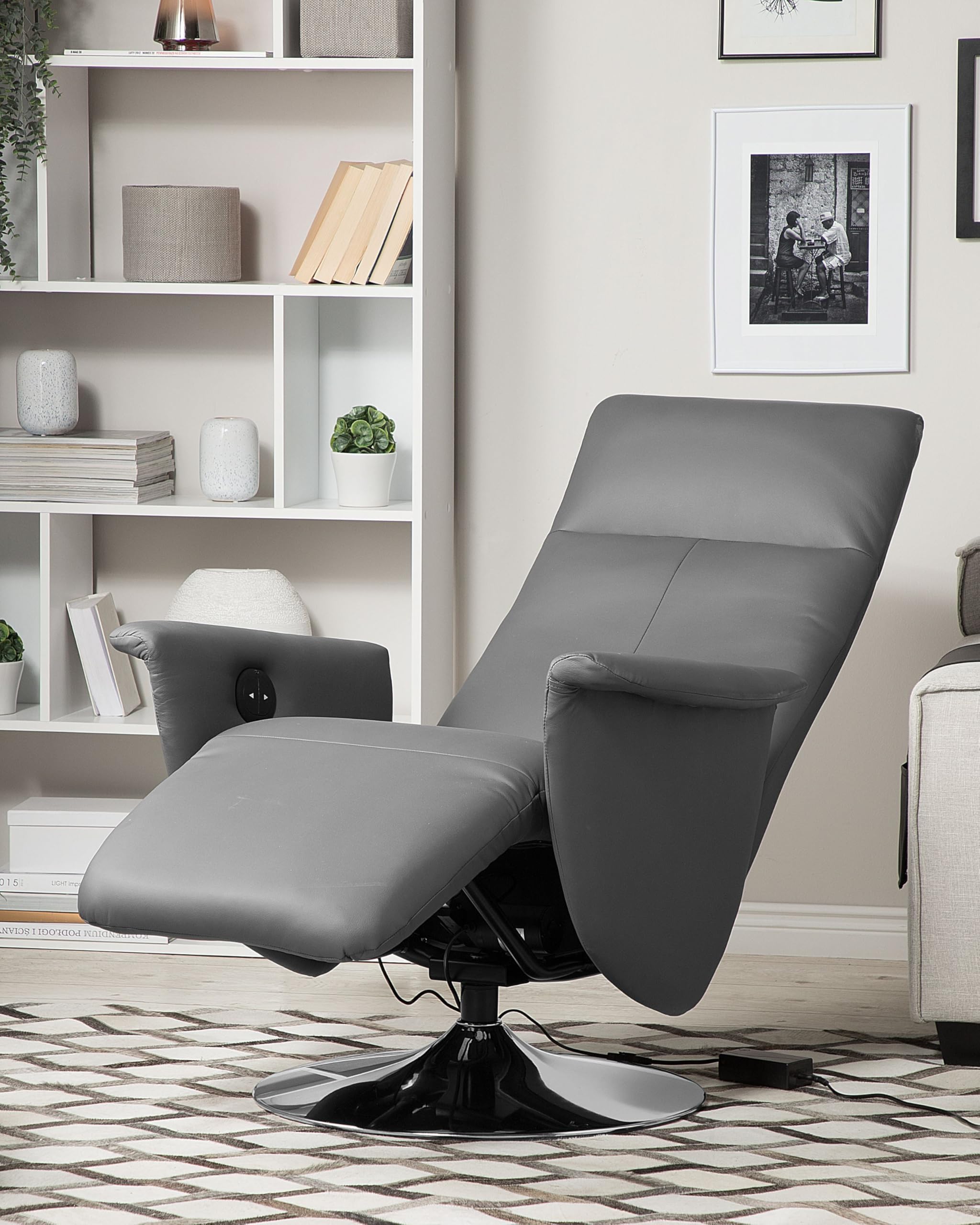 Eleganter Wohnzimmer Sessel Kunstleder grau elektrisch verstellbar Prime