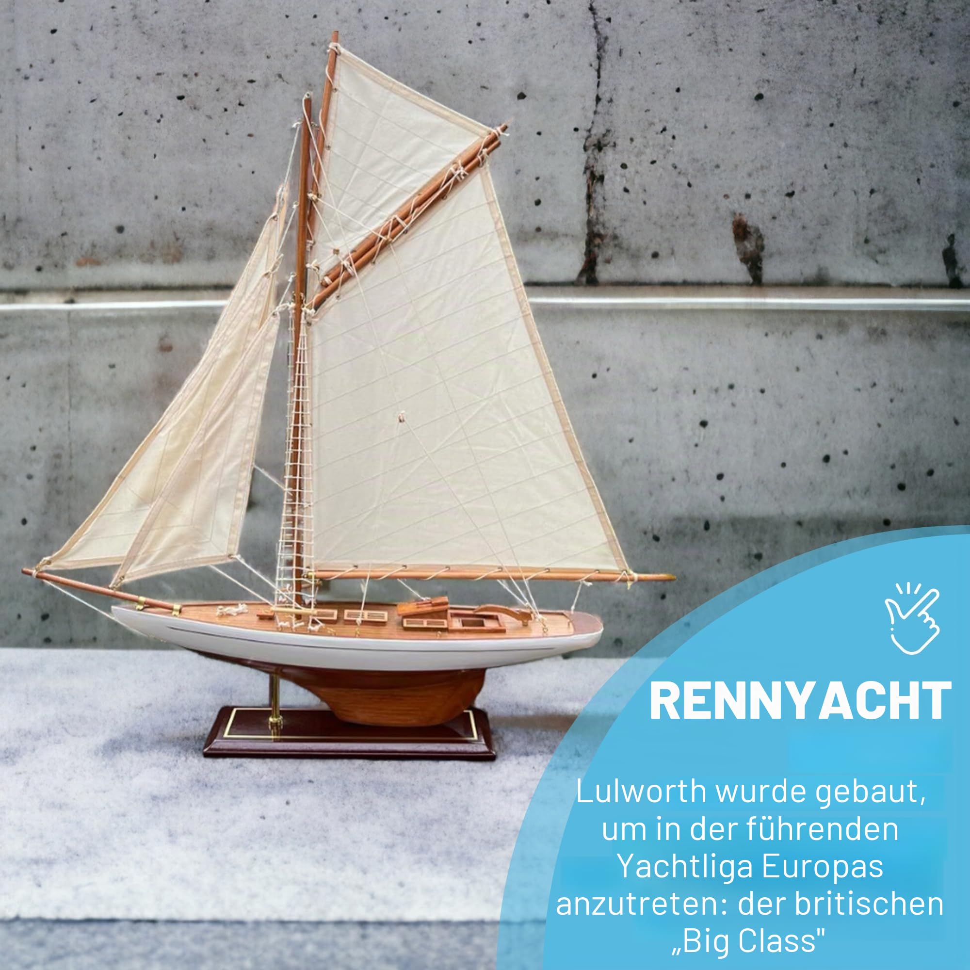 Thorness Voll Rigged Lulworth Modellyacht | 65 cm (L) x 72 cm (H) | nautisches Ornament | Segelboot-Modell | Lulworth Segelschiff-Modell | komplett montiertes Modellboot fertig zum Ausstellen