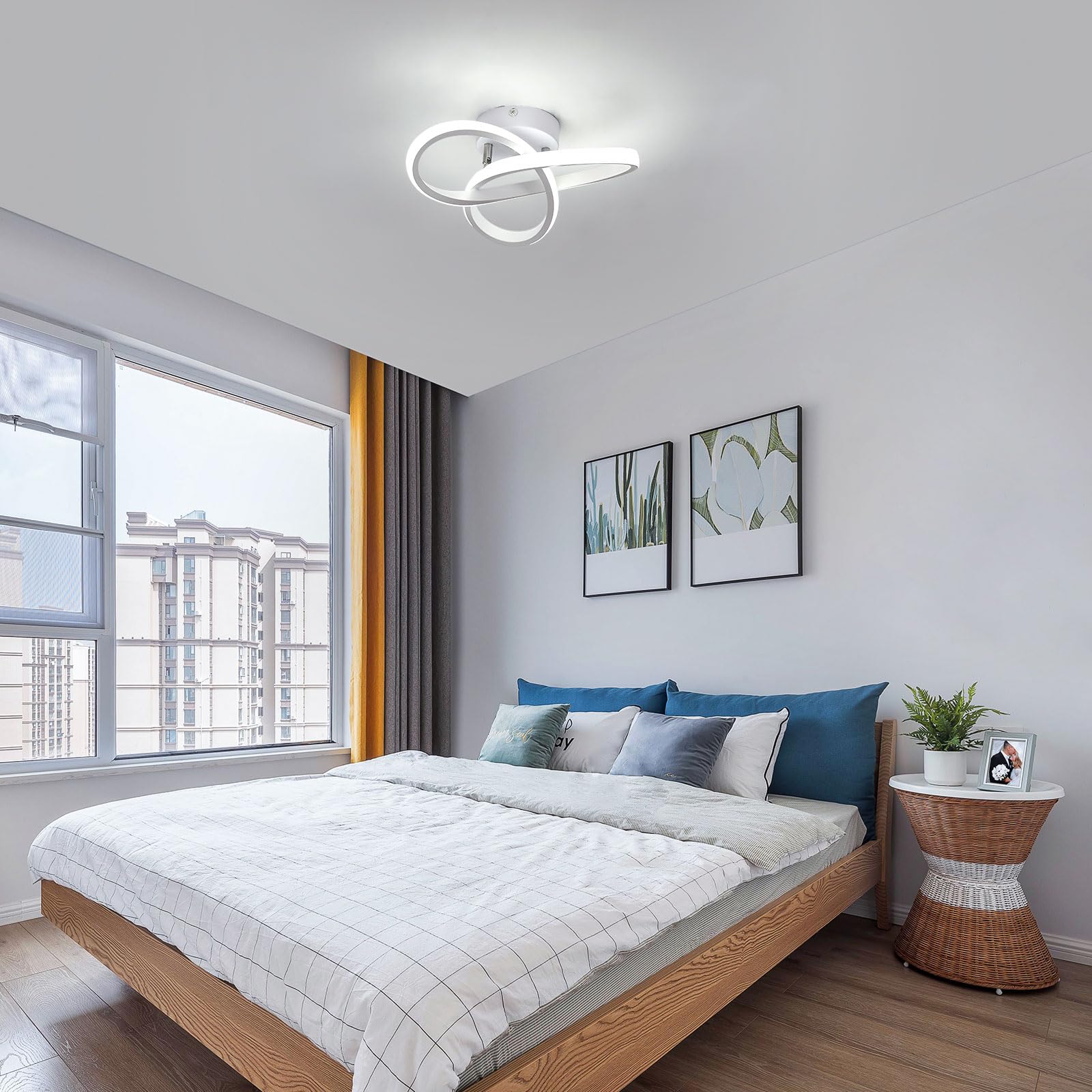Osairous 2 Pezzi Plafoniera LED Soffitto Moderno, 22W 2475LM Lampadario LED Camera da Letto, Lampada da Soffitto Soggiorno Bianco Design Fiore per Cucina Corridoio, Bianco Freddo 6500K, 25CM