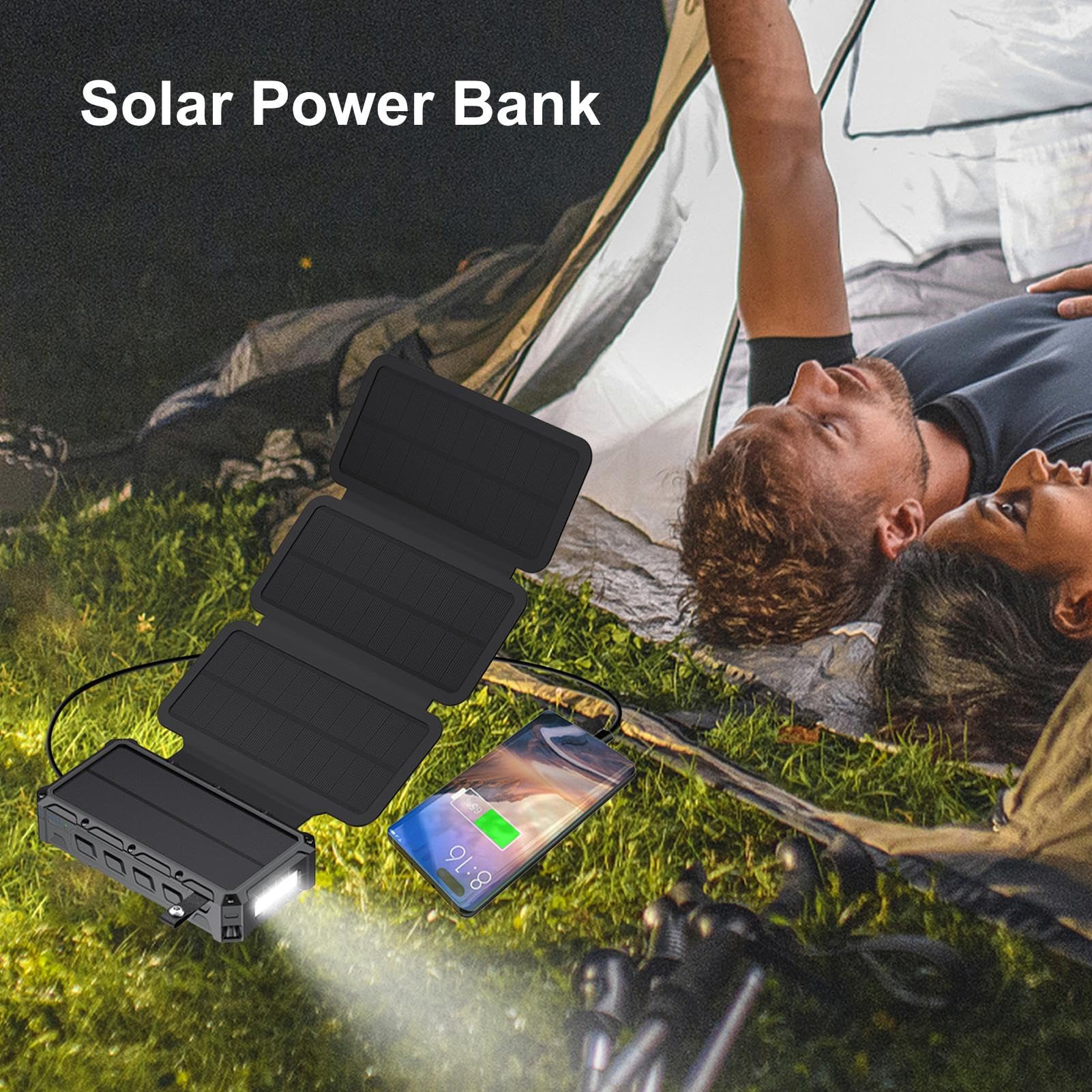 Batería Externa Solar Luz LED Y Carga Inalámbrica para Dispositivos