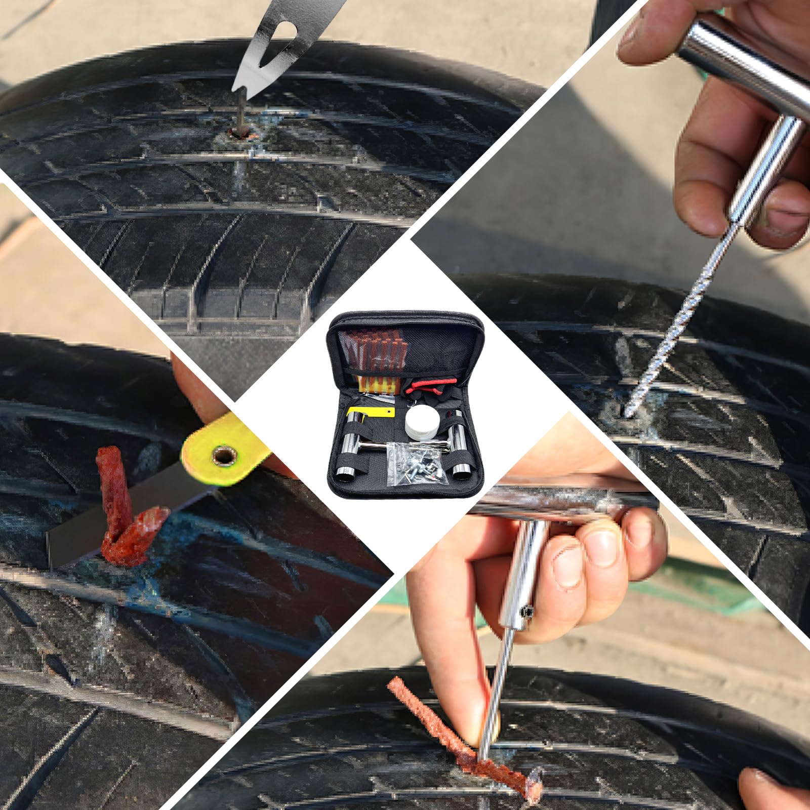 kit profesional de reparación de pinchazos 45 pcs para coche, moto y todoterreno, neumático antipinchazos, mechas y clavos, para emergencias en carretera y montaña