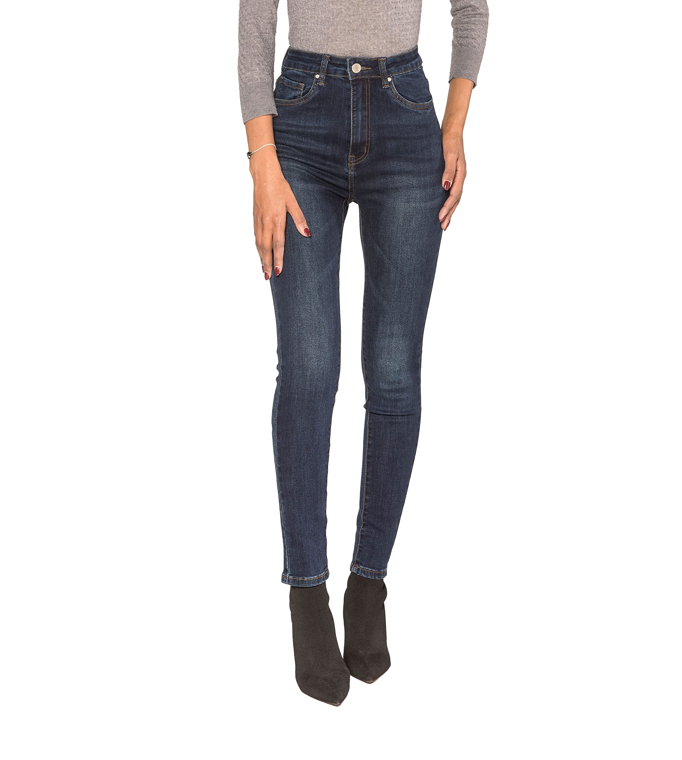 Nina Carter P190 Damen Skinny Fit Jeanshosen Extra HIGH Waist Jeans Used-Look