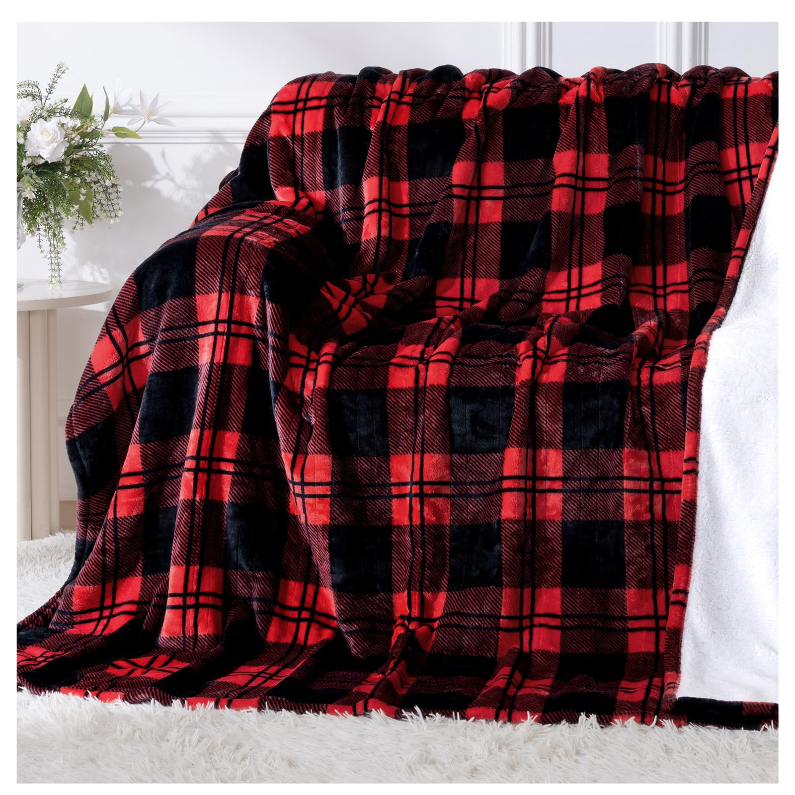 Electric Blanket Heated Twin Size-62" x 84" Red Plaid Heated Blanket with 8 Heat Levels & 10 Hours Auto Off, Fast Heating Blankets with ETL & FCC Certification