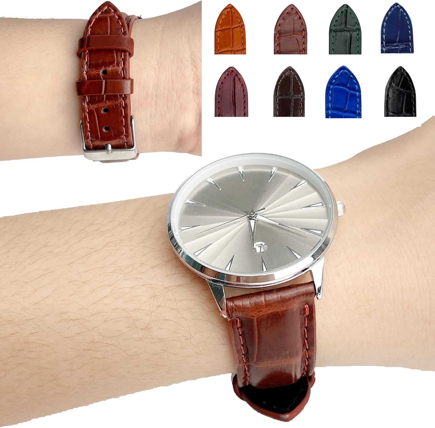 cro-1837 クロコダイル 腕時計ベルト ブルーグレー ラグ幅24mm