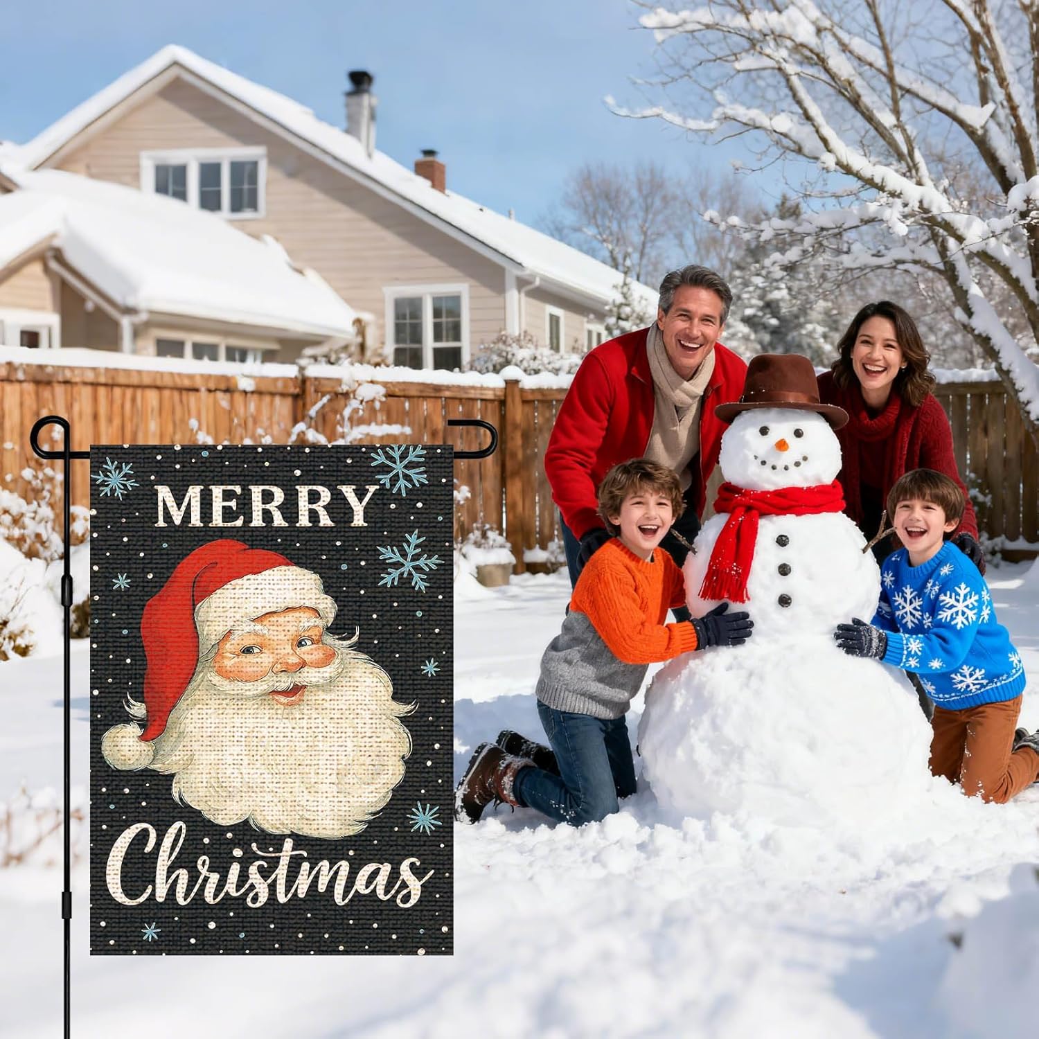 IVN Merry Christmas Santa Claus Garden Flag 12x18 Inch Double Sided Small Burlap Holiday Black Yard Flag for Outside Winter Xmas Decor - Image 2