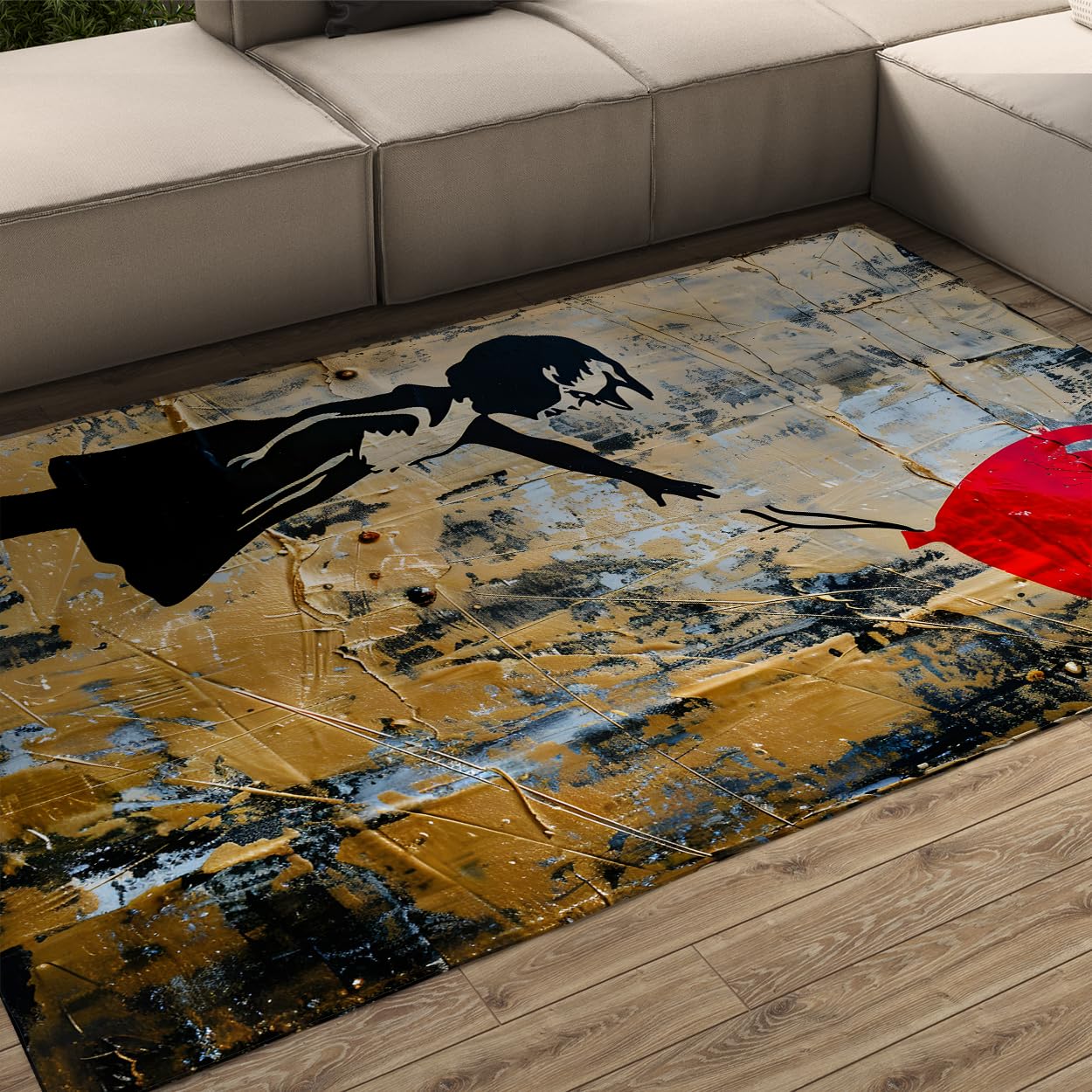 Tapis de salon jaune et gris 60x120 cm à poils ras imprimé graffiti