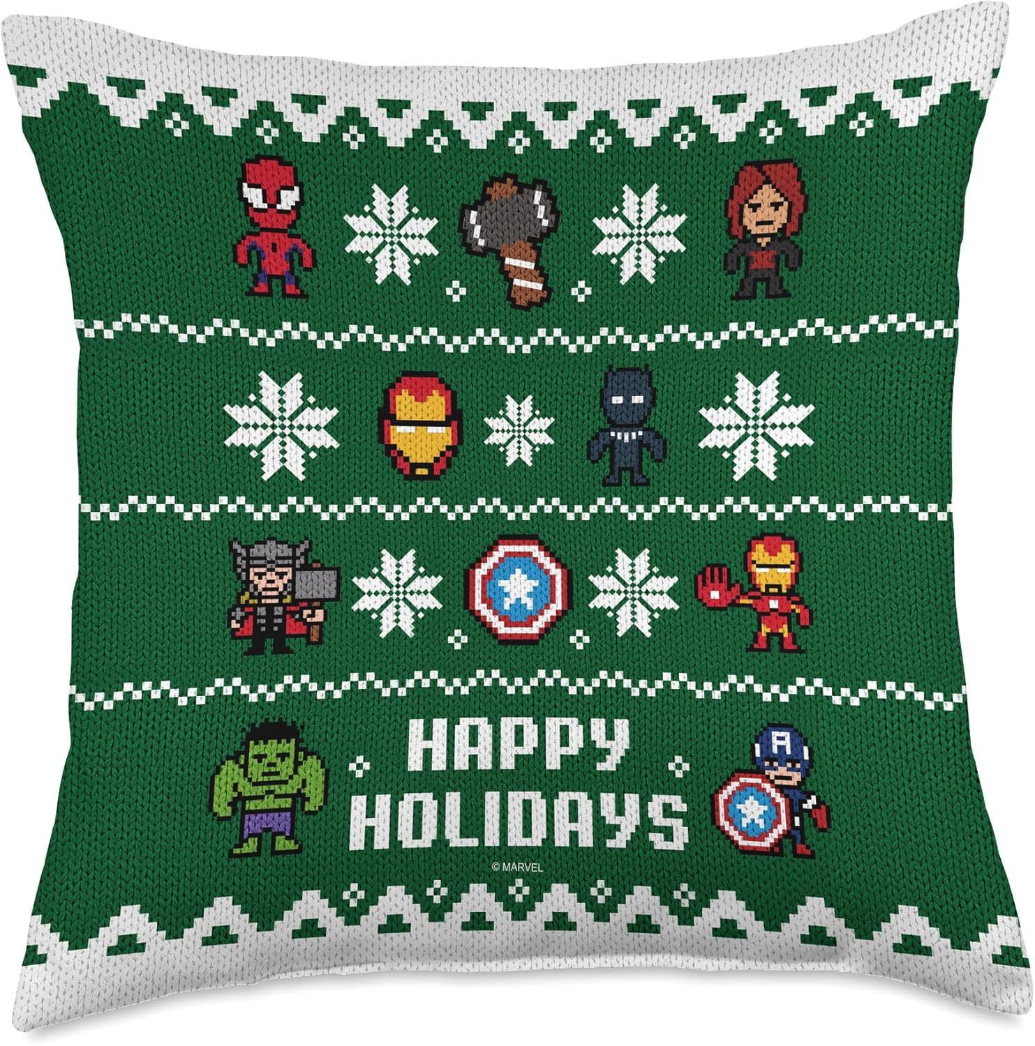 Marvel Avengers Christmas Sweater Happy Holidays Throw Pillow
