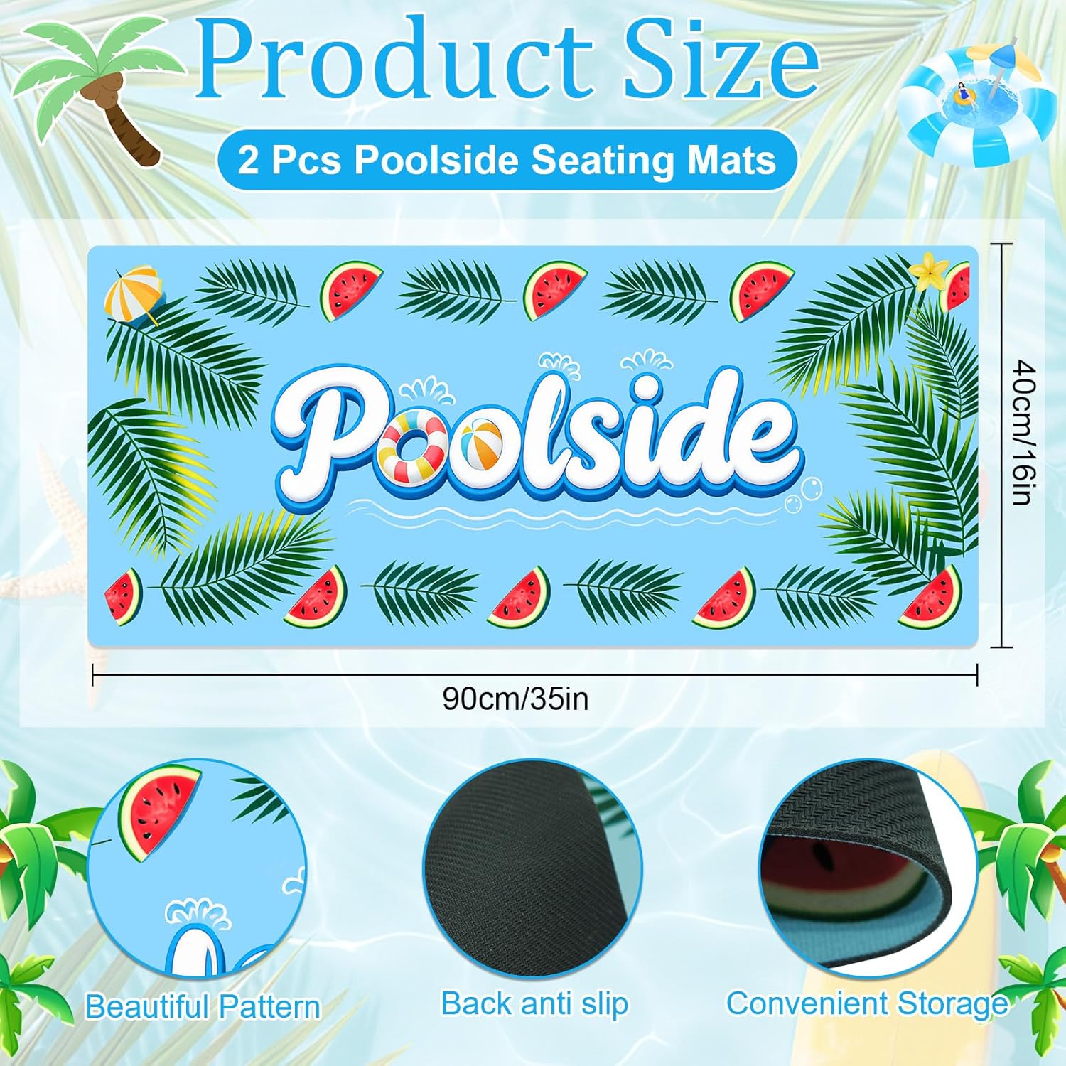 2 Pcs Poolside Non Slip Mat Walk Pool Mats for Edge of Outdoor Rubber Mats with Drainage Dock Safety Pool Mat for Summer Outdoor Indoor Beach Swimming Pools 16 x 35 Inch