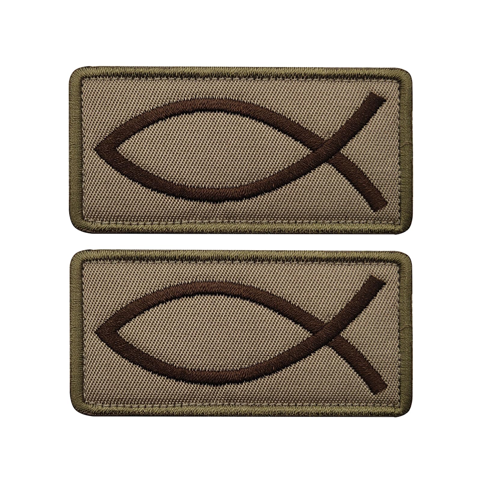 2 PCS EmWoot Fish Patches Ichthys Jesus Fish Patch Embroidered Tactical Morale Patches Hook and Loop Applique Fastener(Khaki)