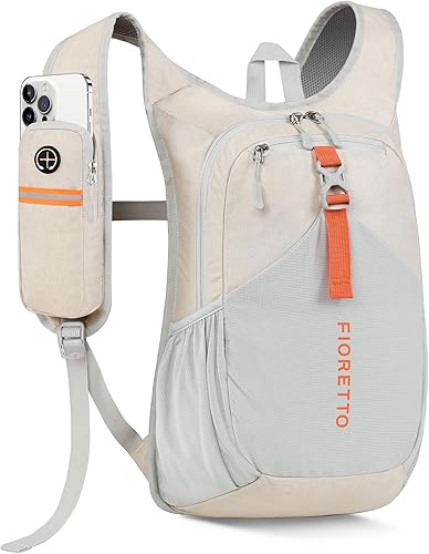 FIORETTO Mochila de senderismo de 15 litros para mujeres y hombres, mini mochila plegable ligera para acampar viajes al aire libre, beige
