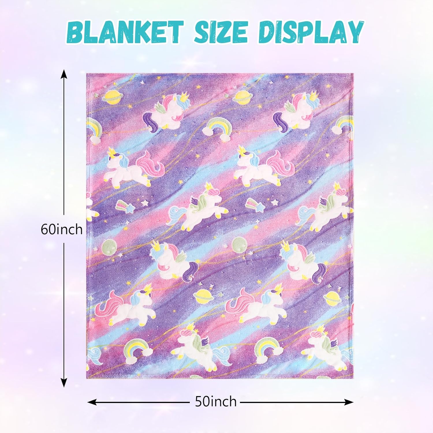 Unicorn Valentines Day Gifts for Girls,Unicorns Gifts Toys for Girls,Glow in The Dark Blanket, Birthday Gifts for Kids Age 3-14 Year Old Teen Child Toddler Luminous Decor Throw Blanket 50"x60" - Image 3