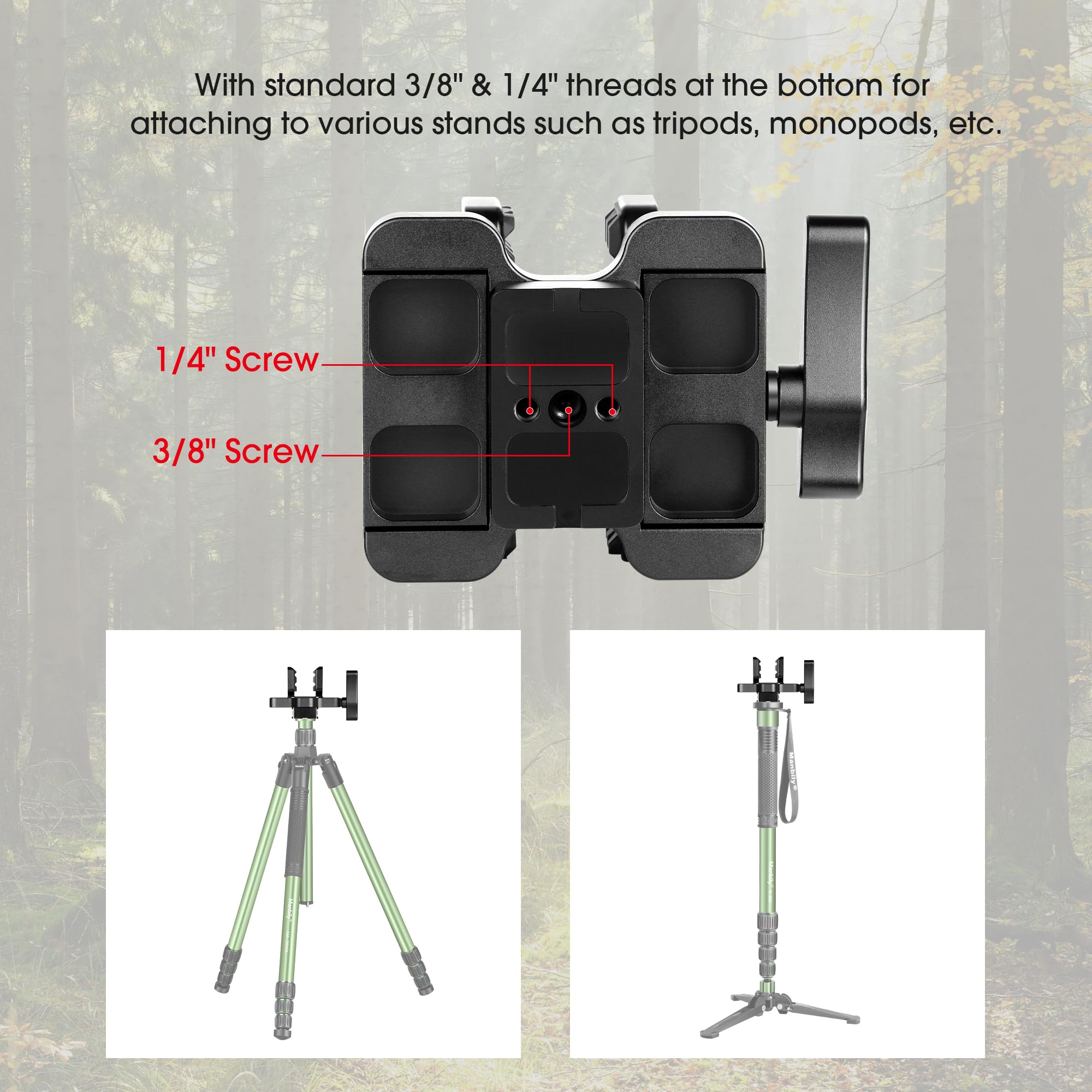 Manbily U-3 Stativkopf Sattel zum Schießen von Stativen, Aluminium Universell Ruhe Klemme Mount, 1/4" & 3/8" & Arca-Swiss Kompatibilitätsbasis für Monopode, Schwarz
