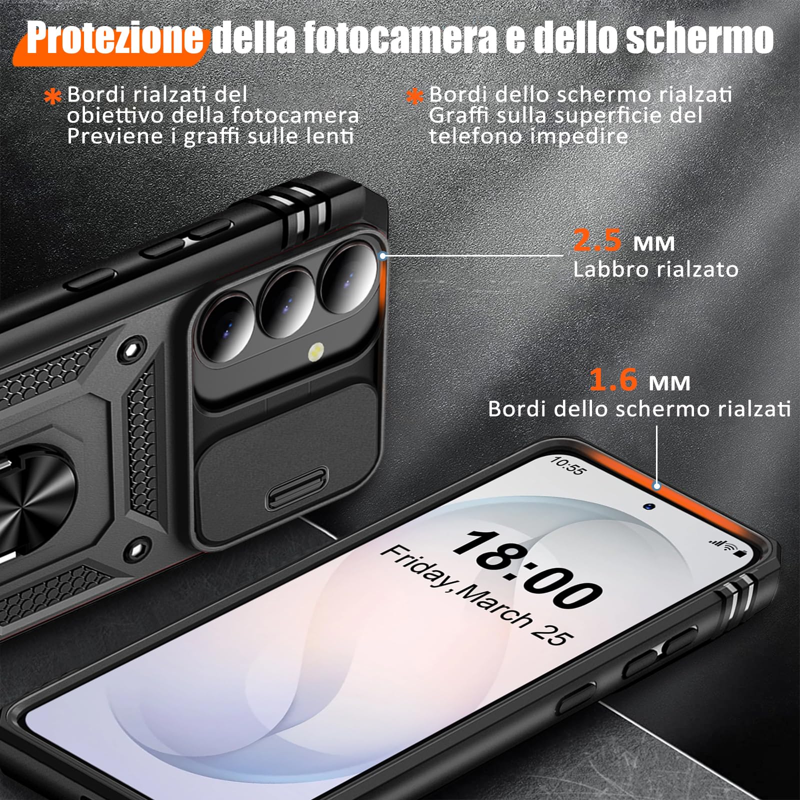 Giyer Cover per Samsung Galaxy S26 Custodia con Vetro Temperato, Antiurto Grado Militare 360° Anello Supporto Armor Bumper Case, Antiurto per Samsung S26 5G Cover (Noir)