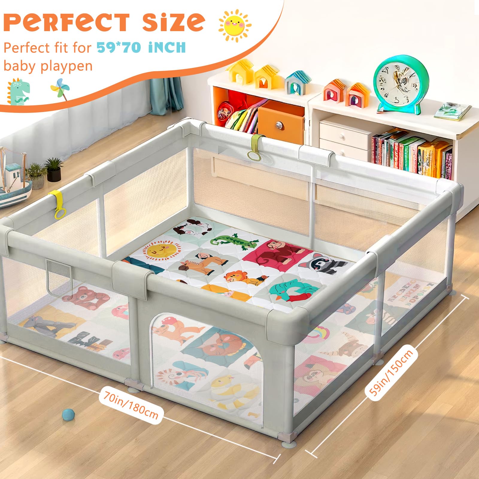 decalsweet Tappeto Gioco Bambini 150×180cm, Addensato 2cm Tappeto Gioco Neonato, Antiscivolo Pieghevole Tappeto Cameretta Bambina & Bambino, Tappeto Tummy Time Neonati (Alfabeto degli Animali)