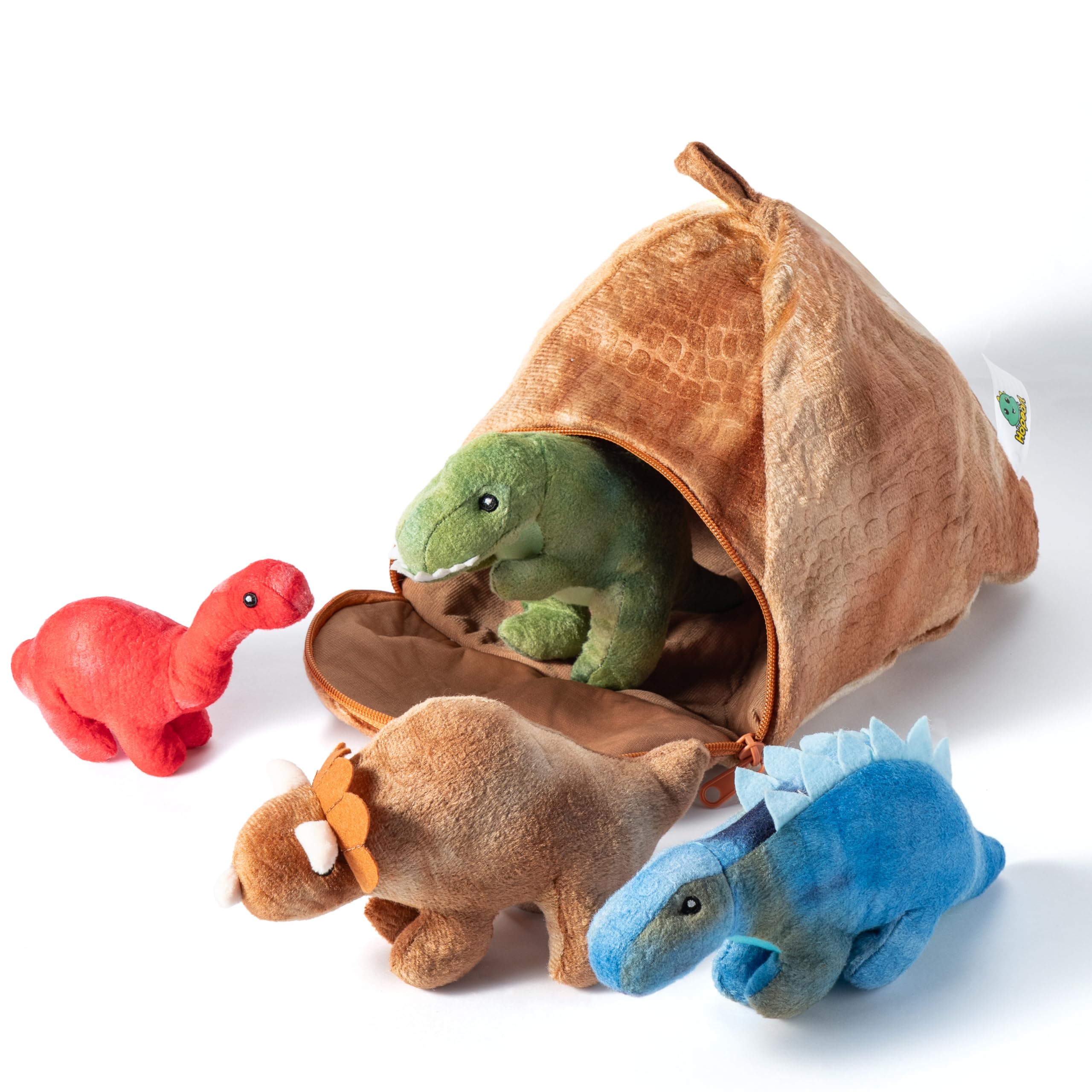 Hopearl Dinosaur Plush Volcano House with 4 Baby Dino Stuffed Animals Storage Bag Playset Toy Plush Toy Set Gifts for Kids, Boys & Girls Ages 3+, 11''
