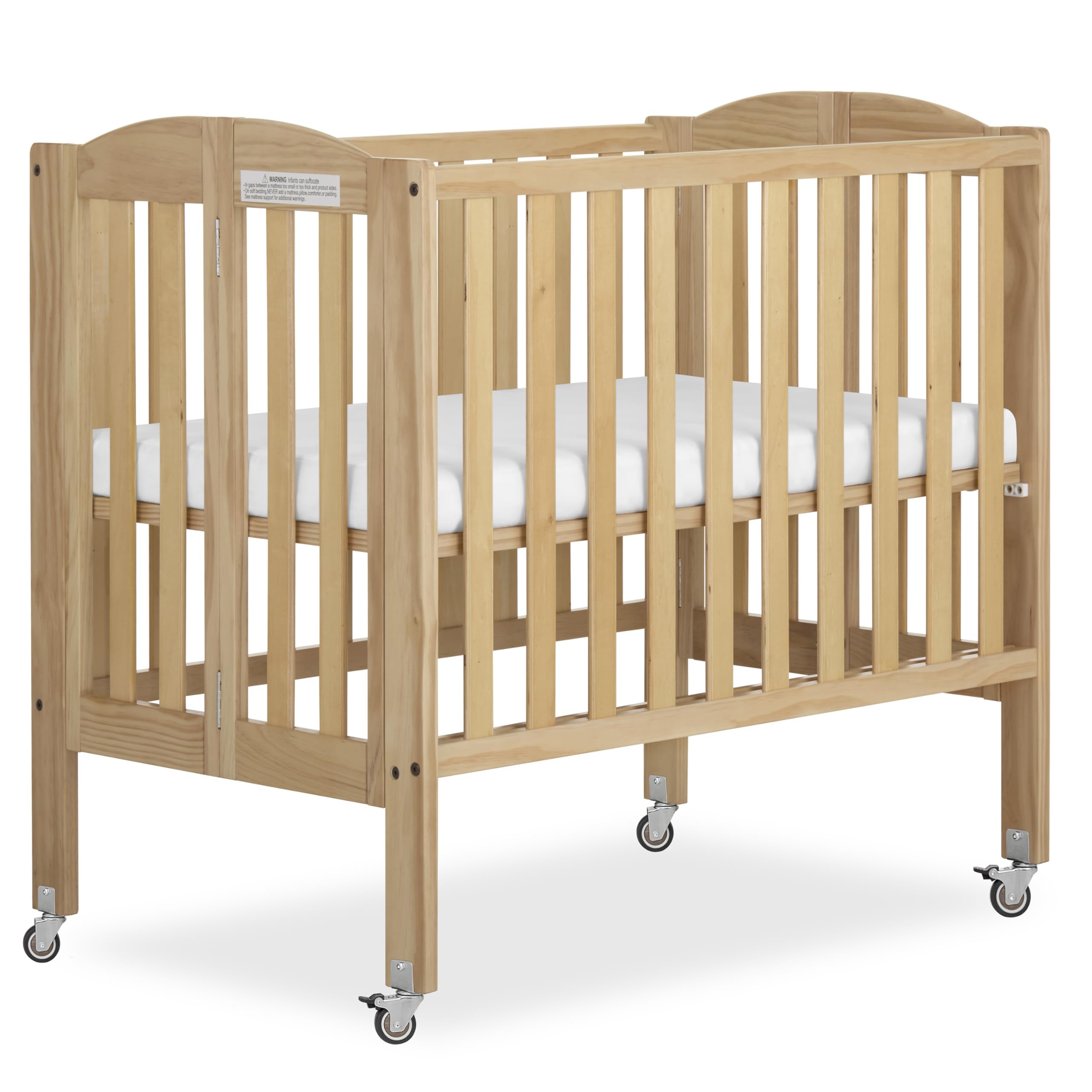 Dream On Me 2-in-1 Folding Portable Compact Mini Baby Crib in Natural, GreenGuard Gold & JPMA, US Patented Flat Folding System, Locking Wheels, 1″
