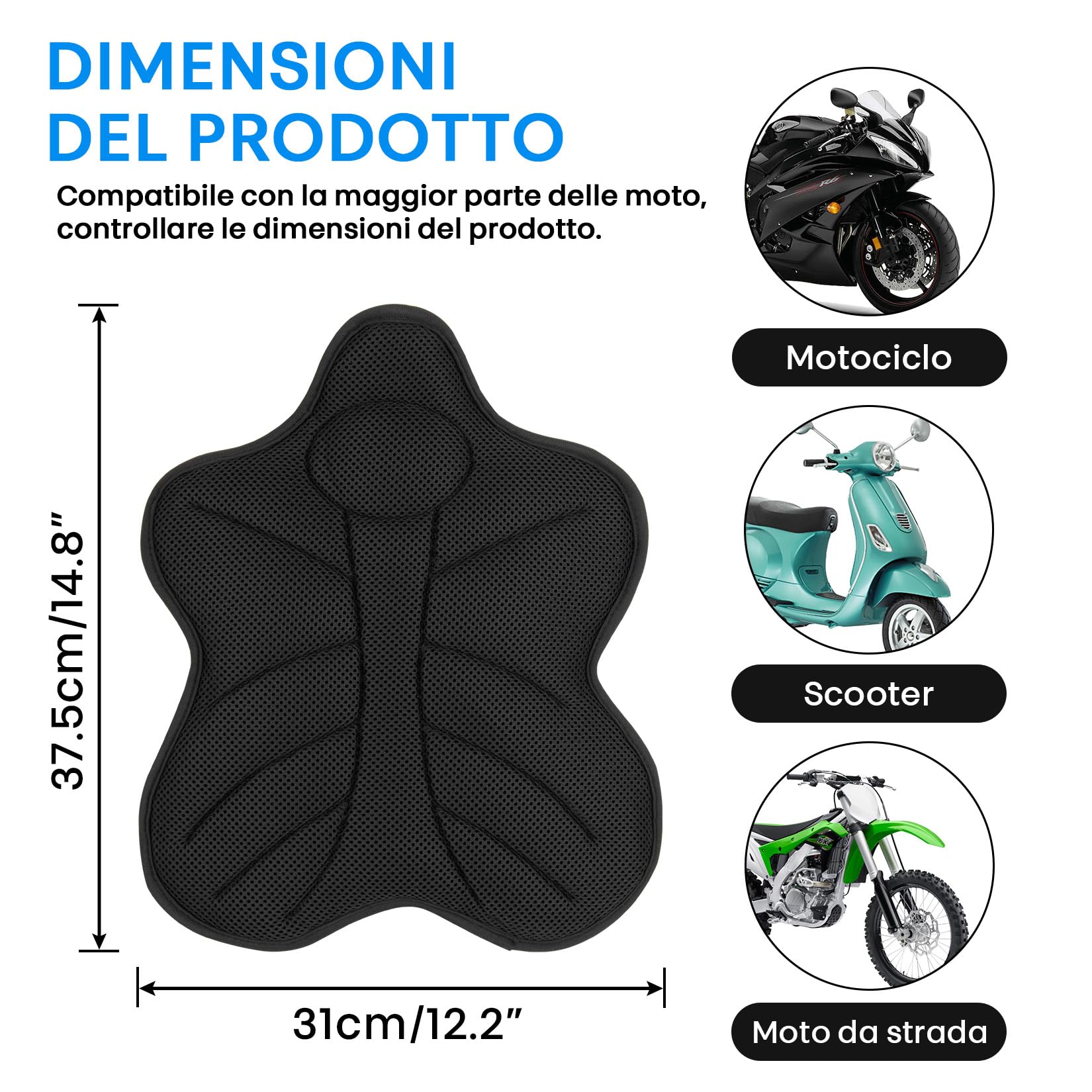 Selle Coussin de Siège de Moto, PSLER Housse de Rembourrage de Siège en Filet Conducteur, Universel pour Les Scooters de Motocross Protection Solaire Lsolation Thermique Lsolation Contre L'humidité